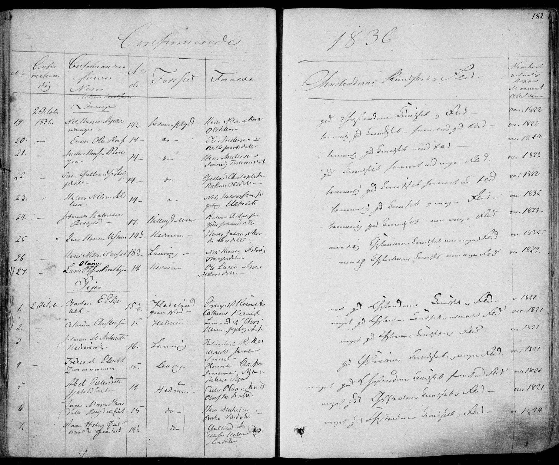 Hedrum kirkebøker, AV/SAKO-A-344/F/Fa/L0005: Parish register (official) no. I 5, 1835-1848, p. 182