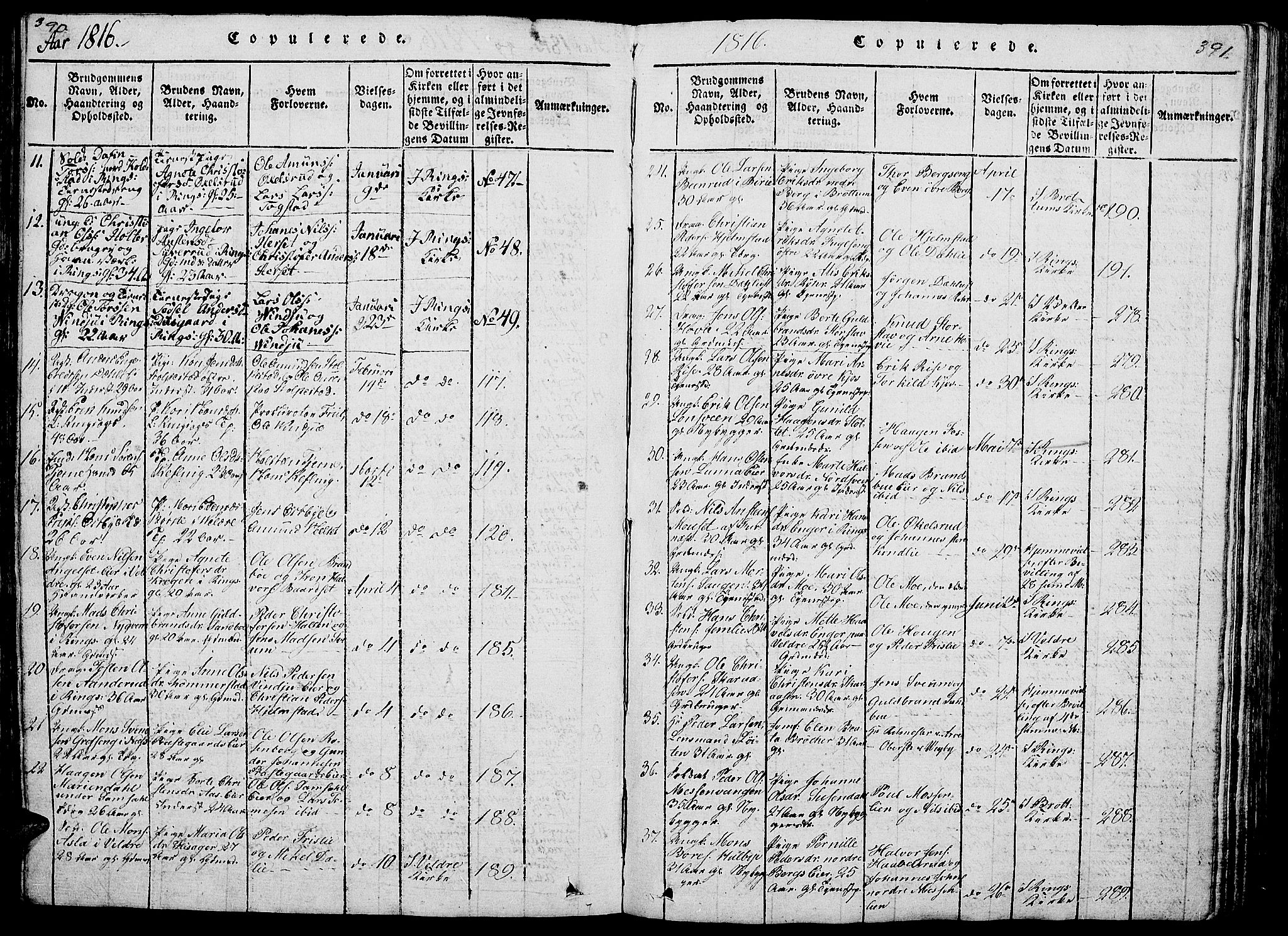 Ringsaker prestekontor, AV/SAH-PREST-014/L/La/L0001: Parish register (copy) no. 1, 1814-1826, p. 390-391