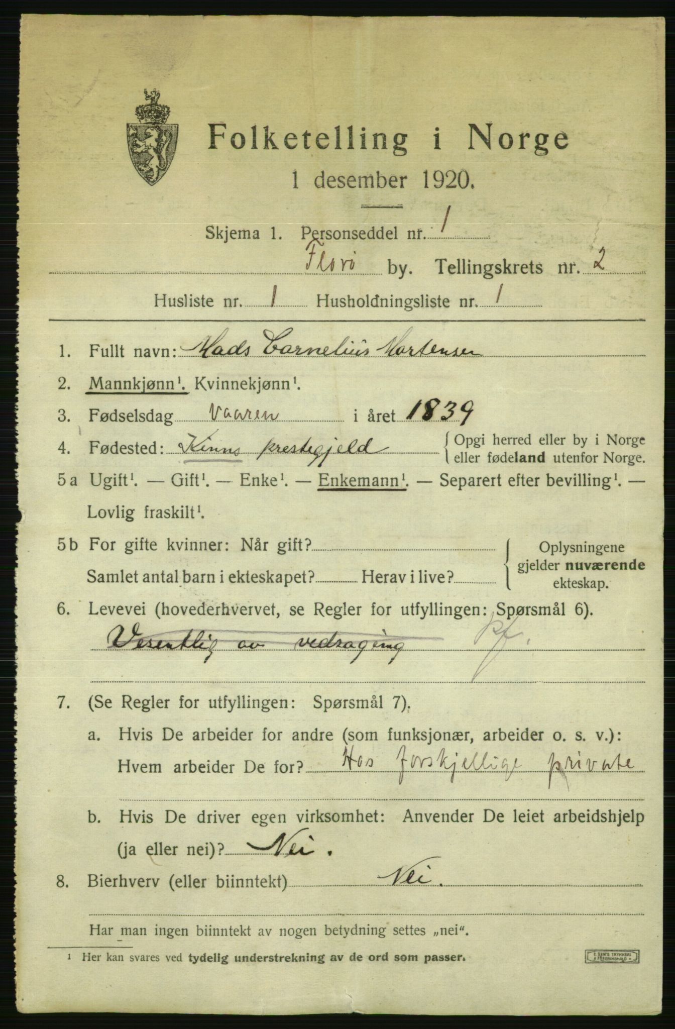 SAB, 1920 census for Florø, 1920, p. 2050