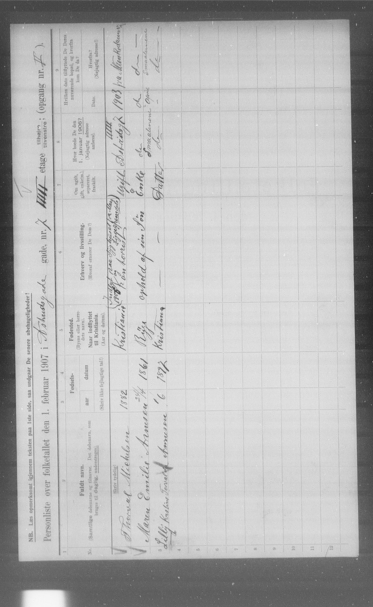 OBA, Municipal Census 1907 for Kristiania, 1907, p. 1377