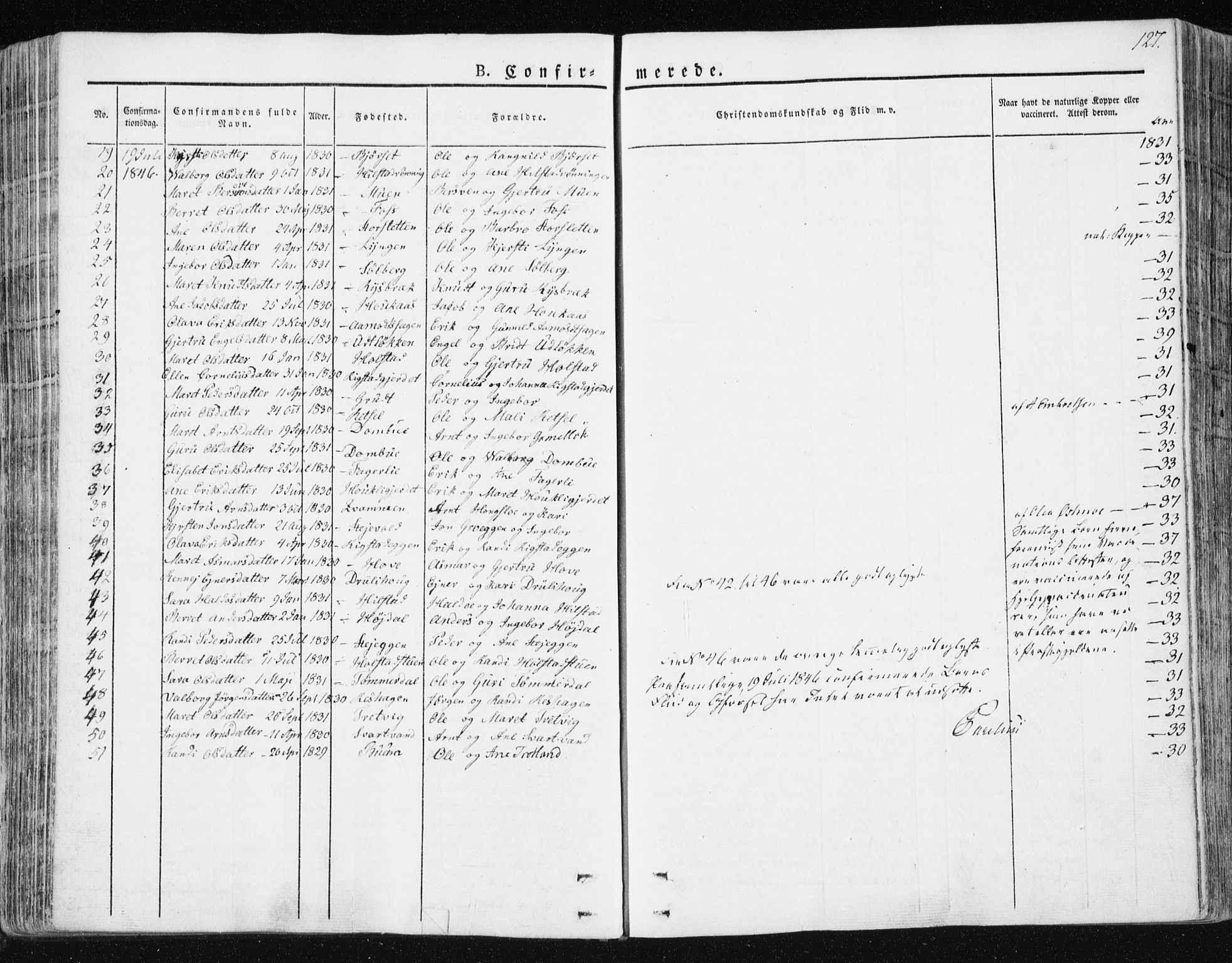 Ministerialprotokoller, klokkerbøker og fødselsregistre - Sør-Trøndelag, AV/SAT-A-1456/672/L0855: Parish register (official) no. 672A07, 1829-1860, p. 127