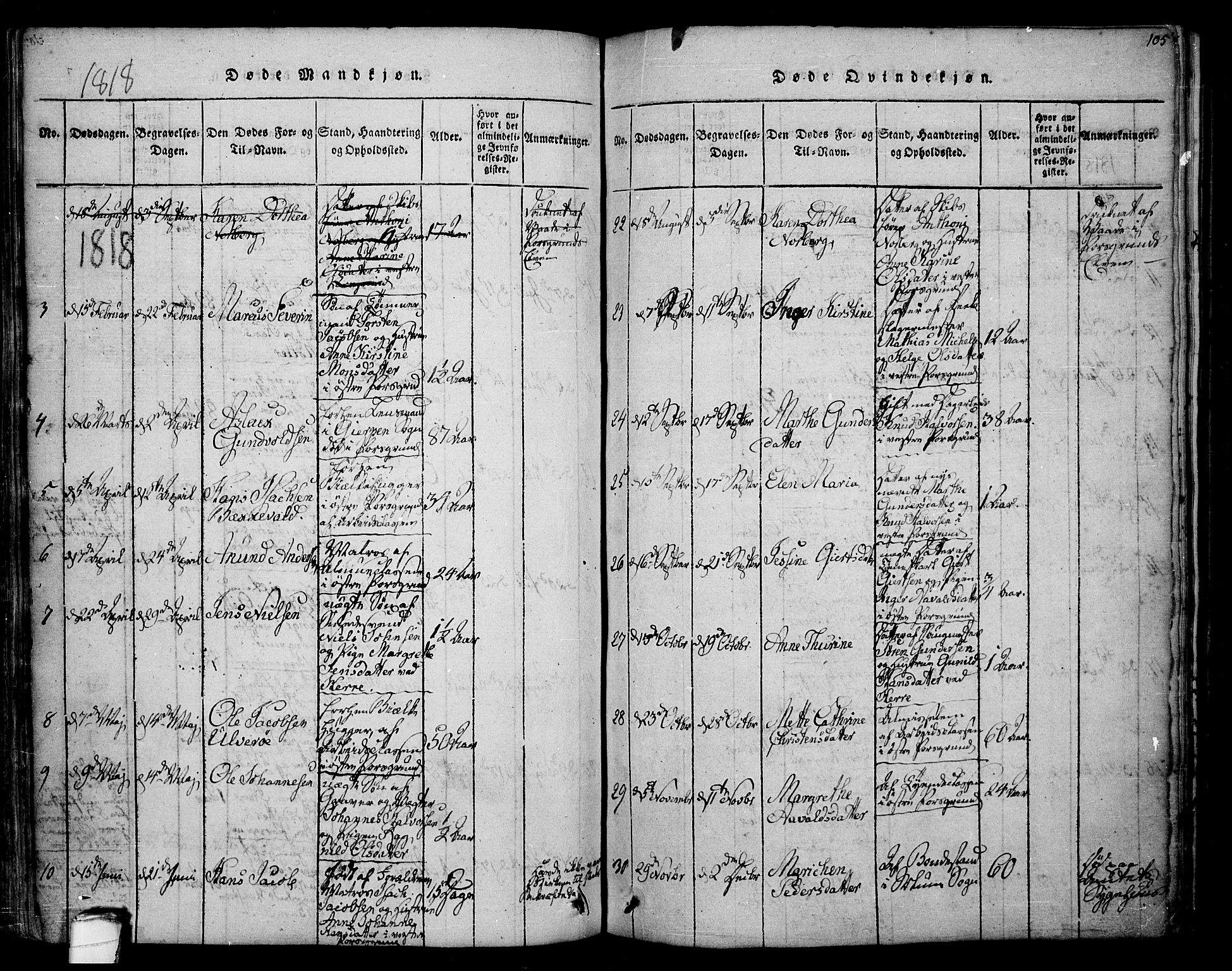 Porsgrunn kirkebøker , SAKO/A-104/F/Fa/L0004: Parish register (official) no. 4, 1814-1828, p. 105