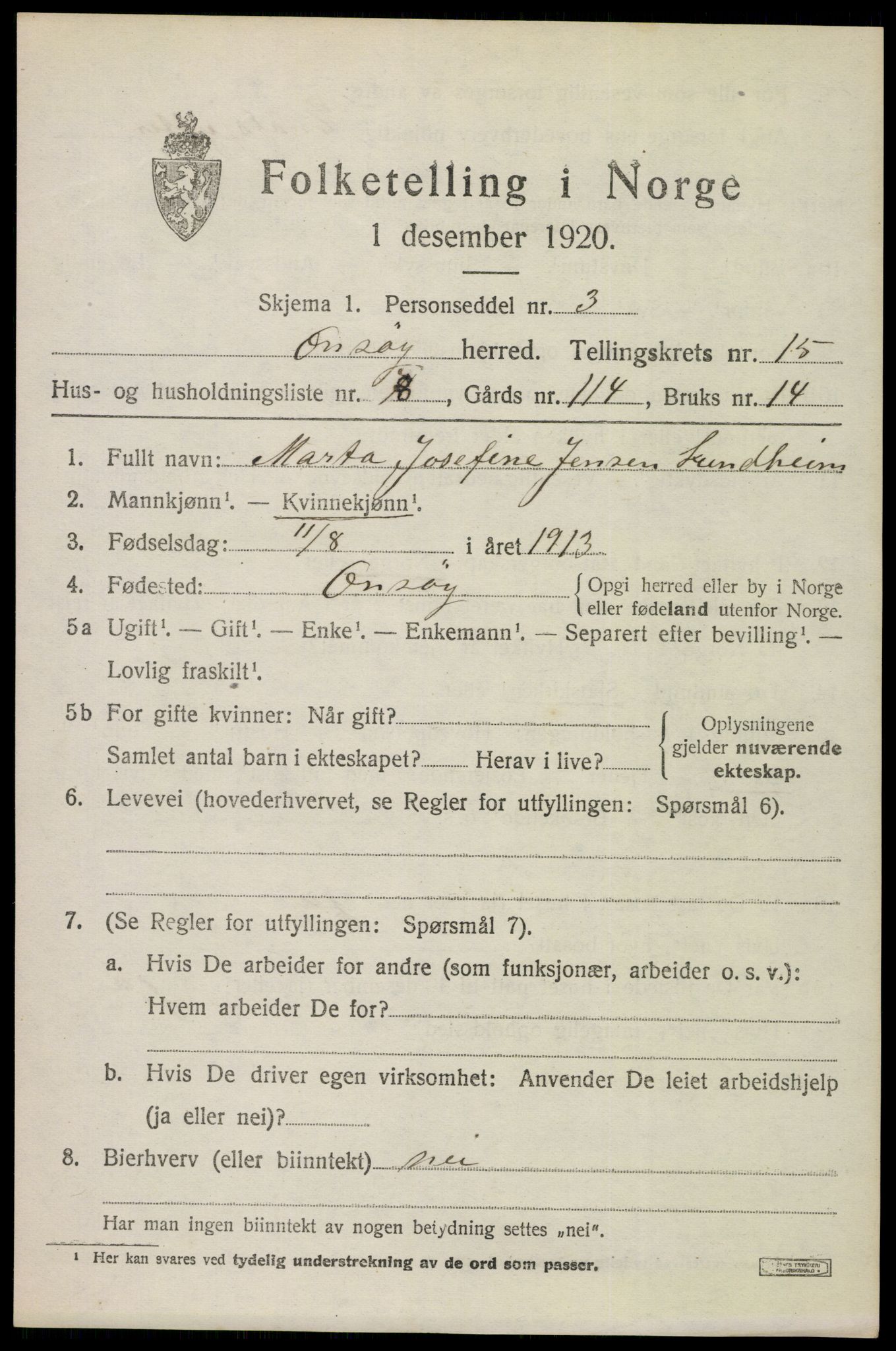 SAO, 1920 census for Onsøy, 1920, p. 17528