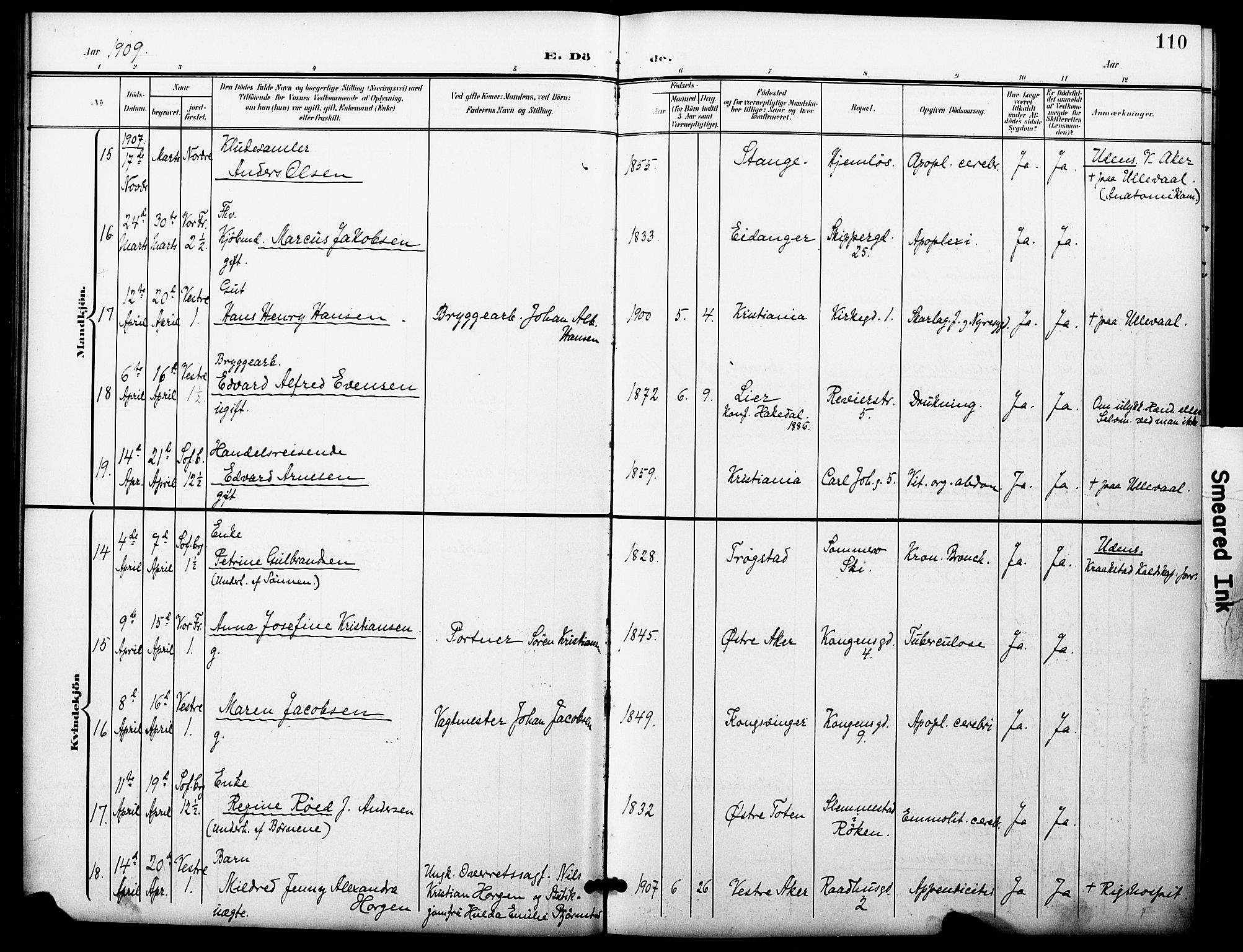 Oslo domkirke Kirkebøker, AV/SAO-A-10752/F/Fa/L0036: Parish register (official) no. 36, 1901-1919, p. 110