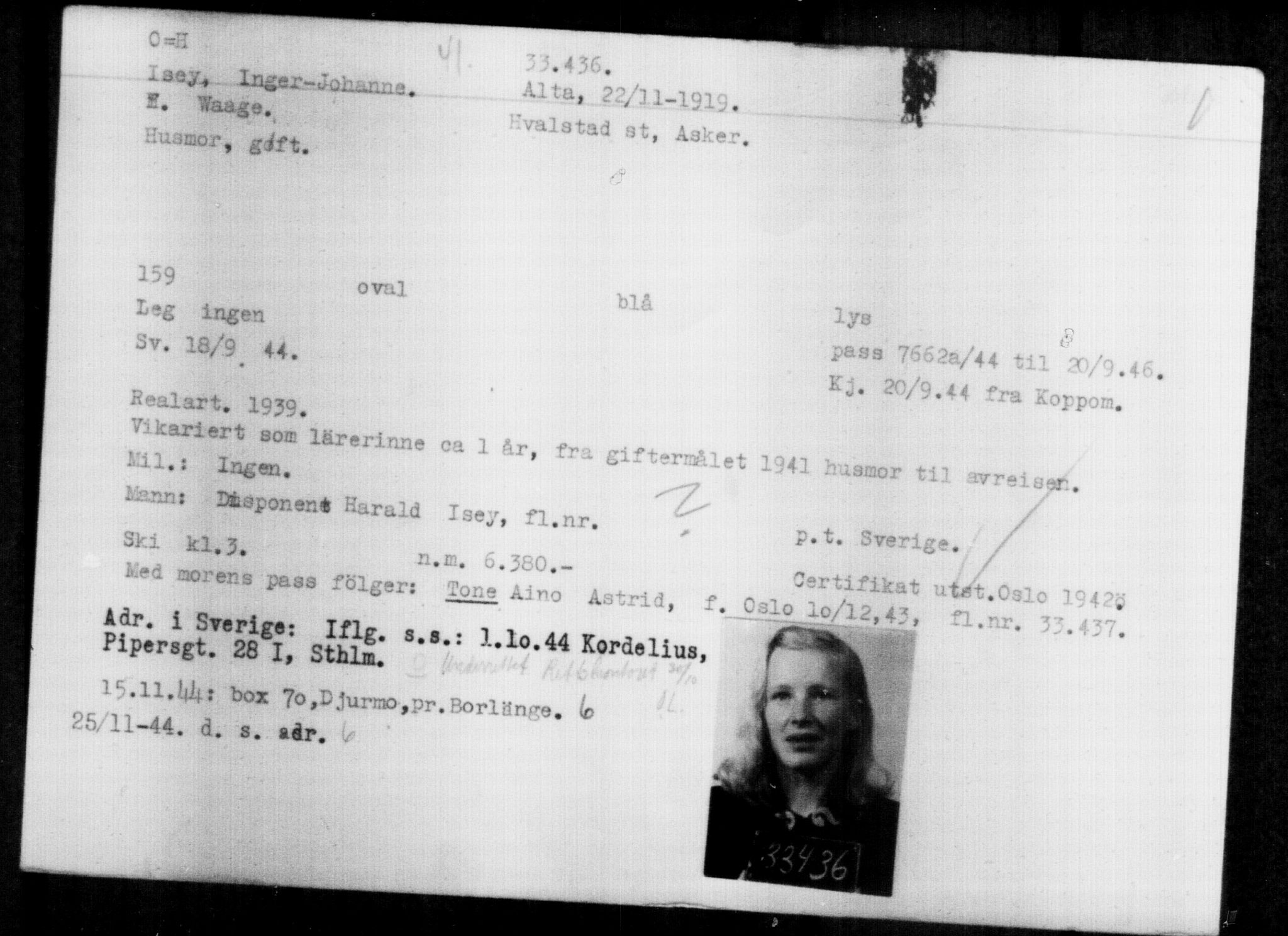 Utenriksstasjonene, Legasjonen i Stockholm, Flyktningkontoret, AV/RA-S-6753/V/Va/L0013: Kjesäterkartoteket, flyktninger med registreringsnr. 31500-34731, 1940-1945, p. 2039