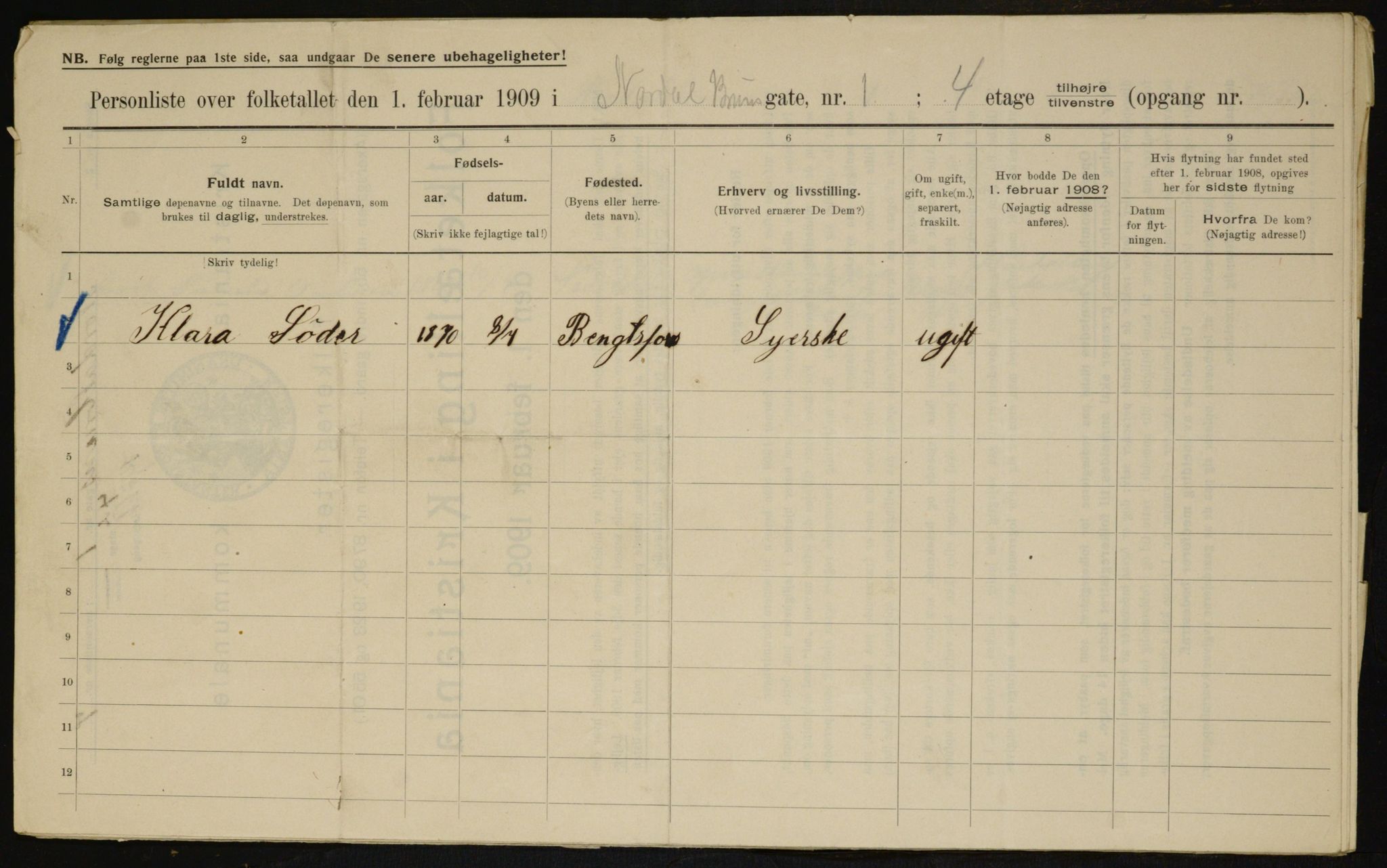 OBA, Municipal Census 1909 for Kristiania, 1909, p. 65328