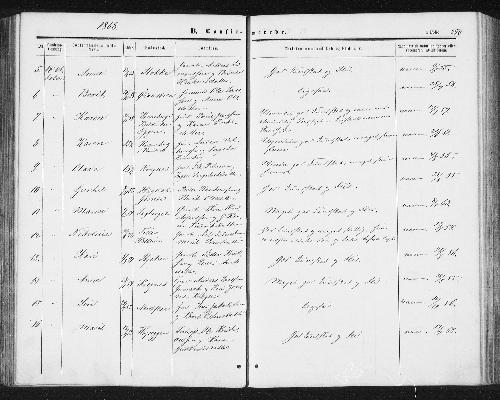 Ministerialprotokoller, klokkerbøker og fødselsregistre - Sør-Trøndelag, SAT/A-1456/691/L1077: Parish register (official) no. 691A09, 1862-1873, p. 250