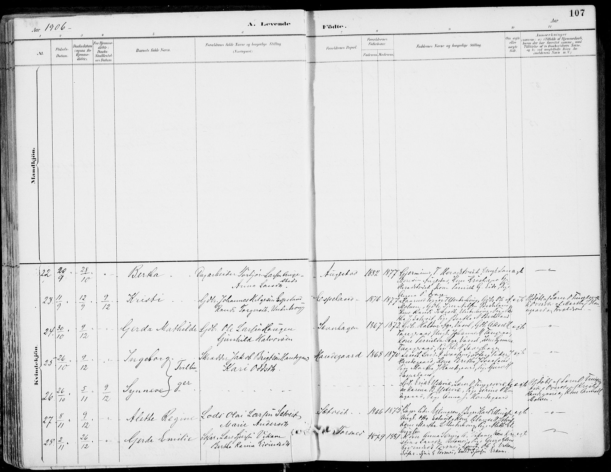 Strandebarm sokneprestembete, SAB/A-78401/H/Haa: Parish register (official) no. E  1, 1886-1908, p. 107