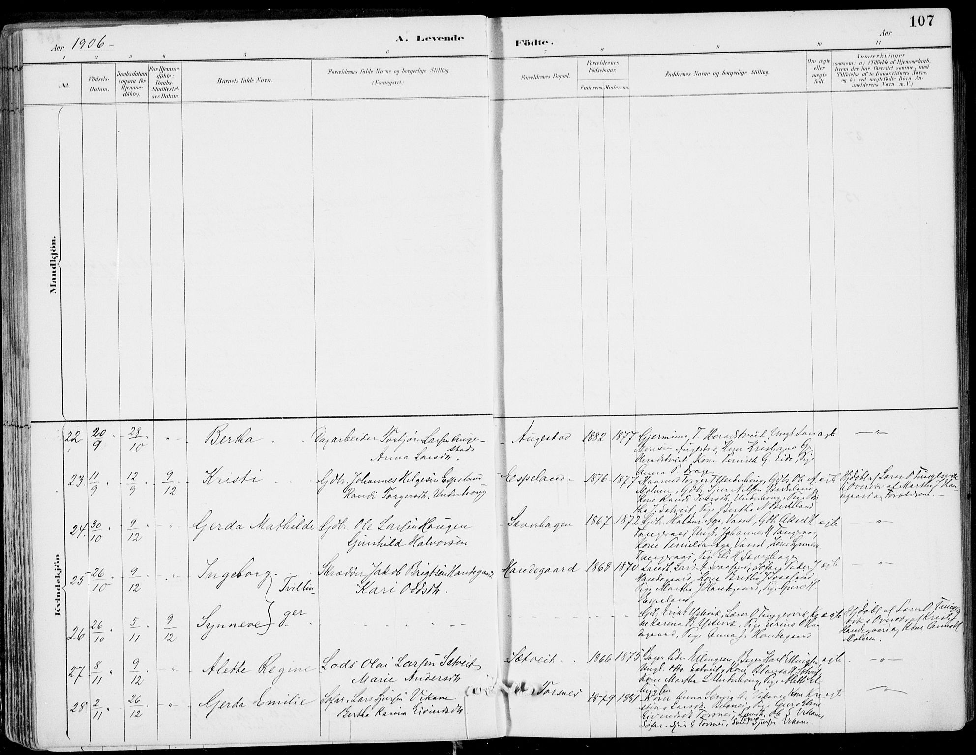 Strandebarm sokneprestembete, AV/SAB-A-78401/H/Haa: Parish register (official) no. E  1, 1886-1908, p. 107