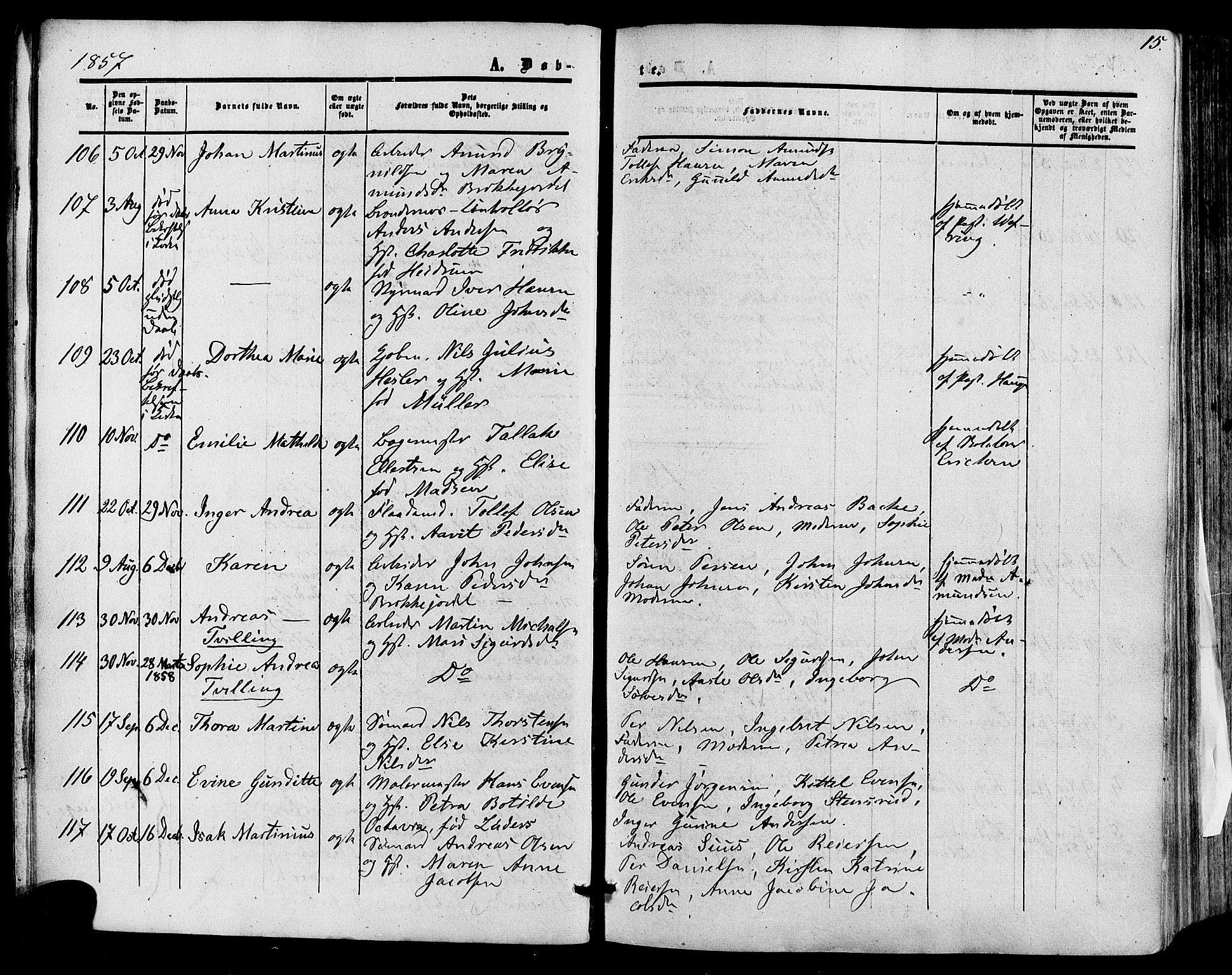 Skien kirkebøker, SAKO/A-302/F/Fa/L0007: Parish register (official) no. 7, 1856-1865, p. 15