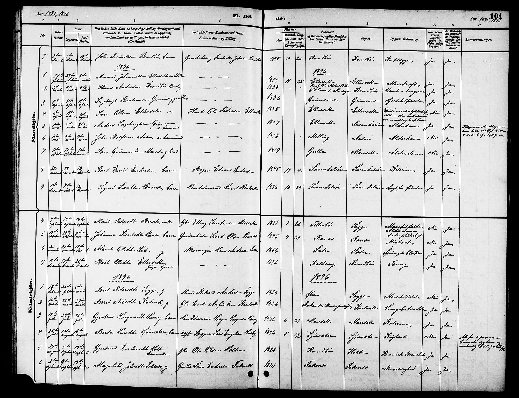 Ministerialprotokoller, klokkerbøker og fødselsregistre - Møre og Romsdal, AV/SAT-A-1454/596/L1058: Parish register (copy) no. 596C01, 1891-1907, p. 104