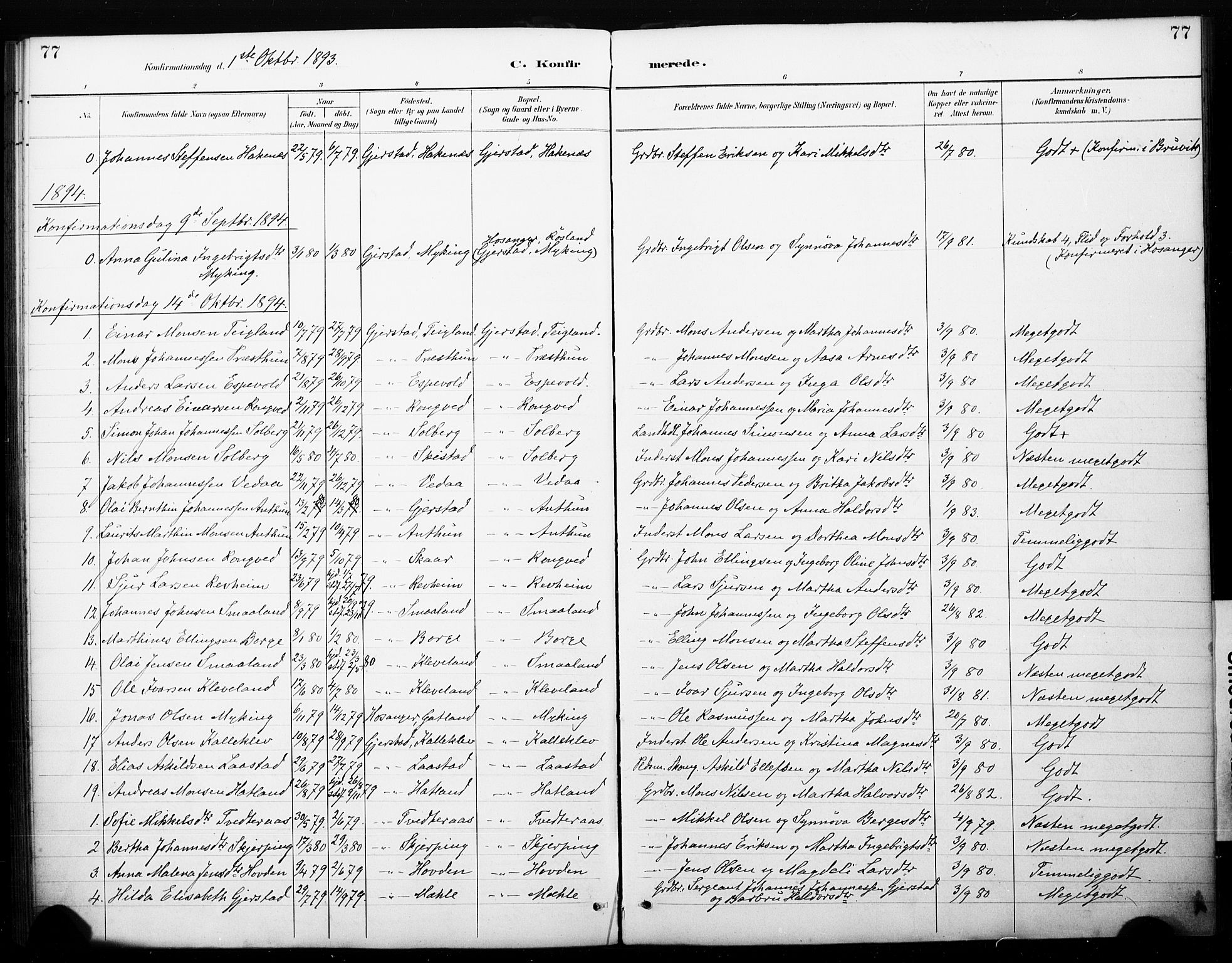 Haus sokneprestembete, AV/SAB-A-75601/H/Haa: Parish register (official) no. C 1, 1887-1899, p. 77