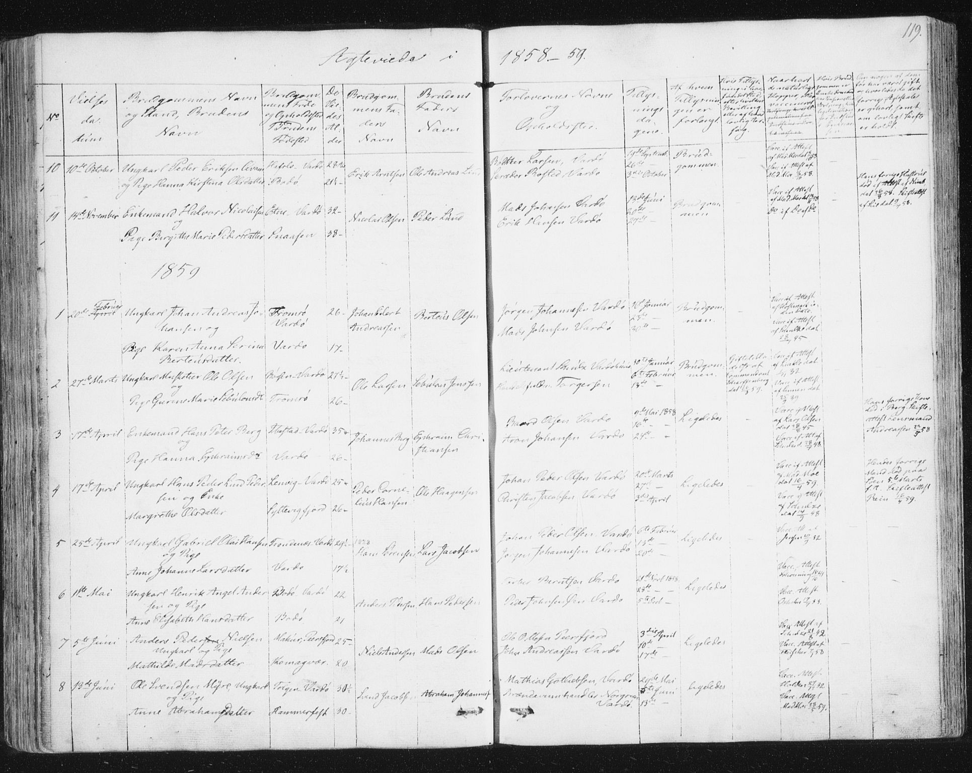 Vardø sokneprestkontor, SATØ/S-1332/H/Ha/L0003kirke: Parish register (official) no. 3, 1843-1861, p. 119