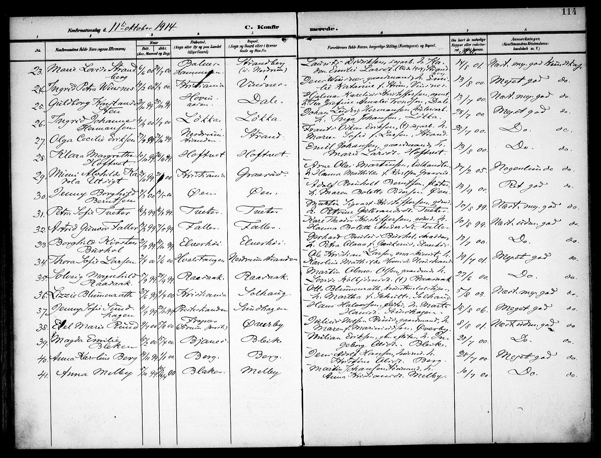 Fet prestekontor Kirkebøker, SAO/A-10370a/F/Fa/L0016: Parish register (official) no. I 16, 1905-1914, p. 114