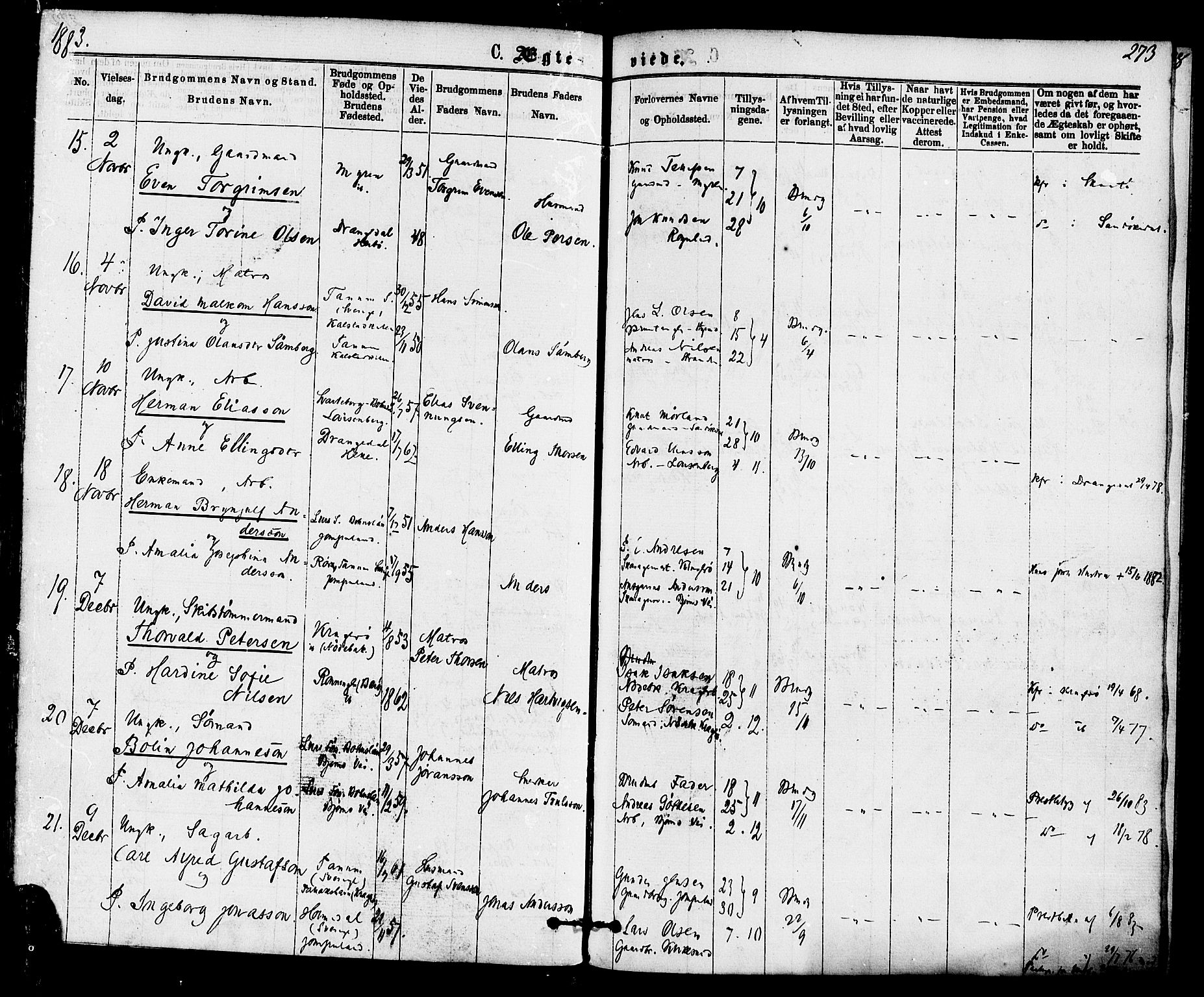 Skåtøy kirkebøker, SAKO/A-304/F/Fa/L0001: Parish register (official) no. I 1, 1874-1883, p. 273