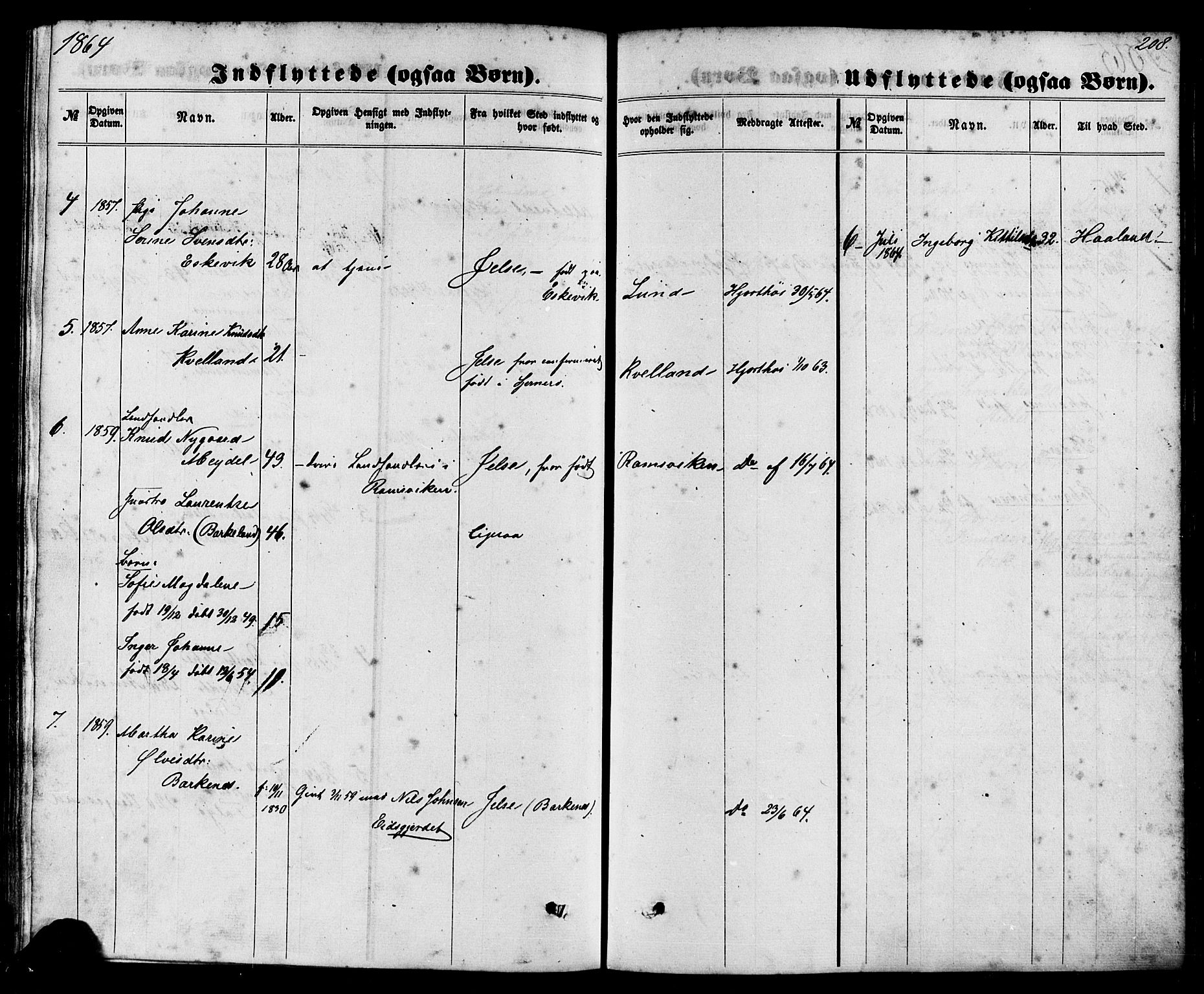 Nedstrand sokneprestkontor, AV/SAST-A-101841/01/IV: Parish register (official) no. A 10, 1861-1887, p. 208