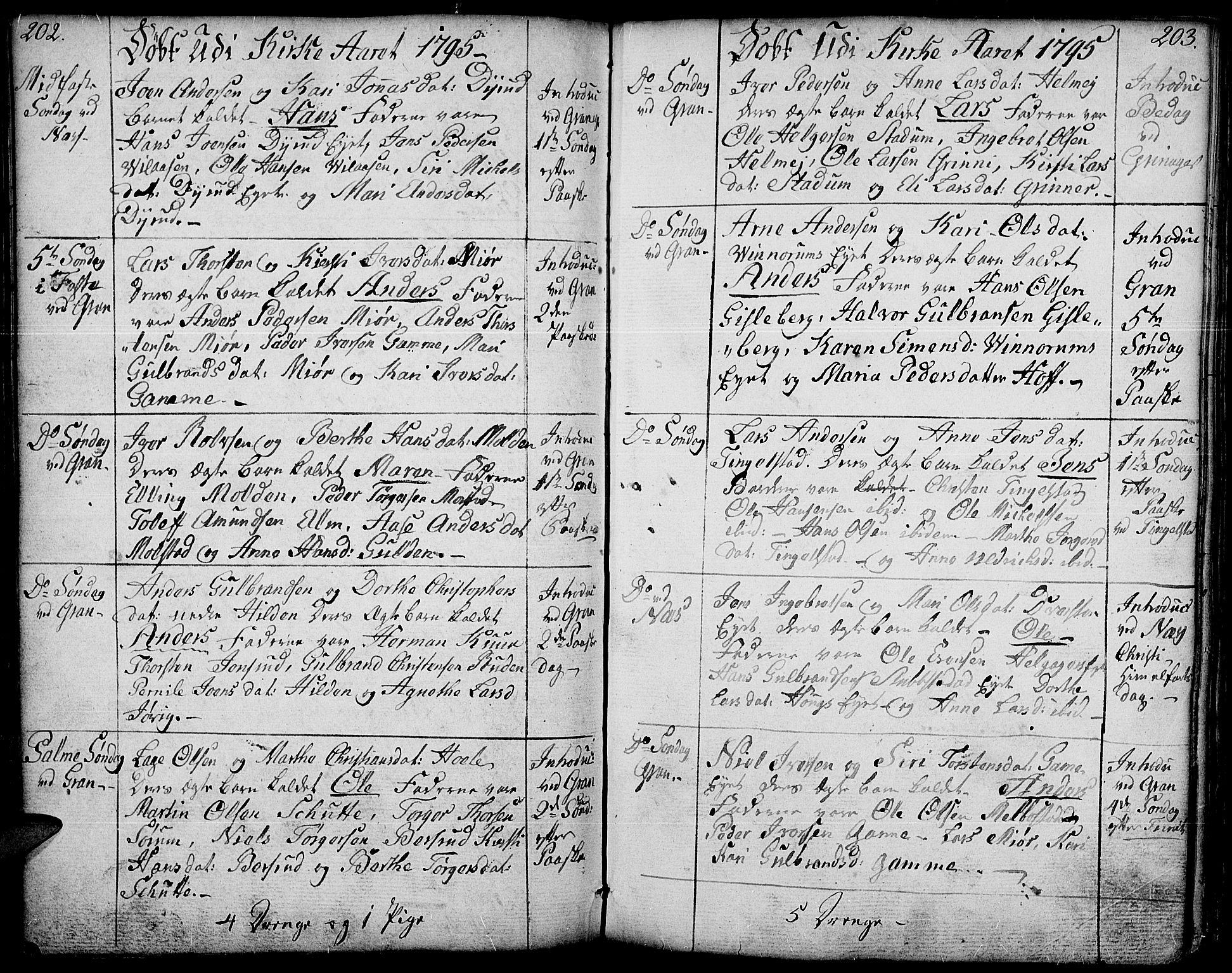 Gran prestekontor, AV/SAH-PREST-112/H/Ha/Haa/L0006: Parish register (official) no. 6, 1787-1824, p. 202-203