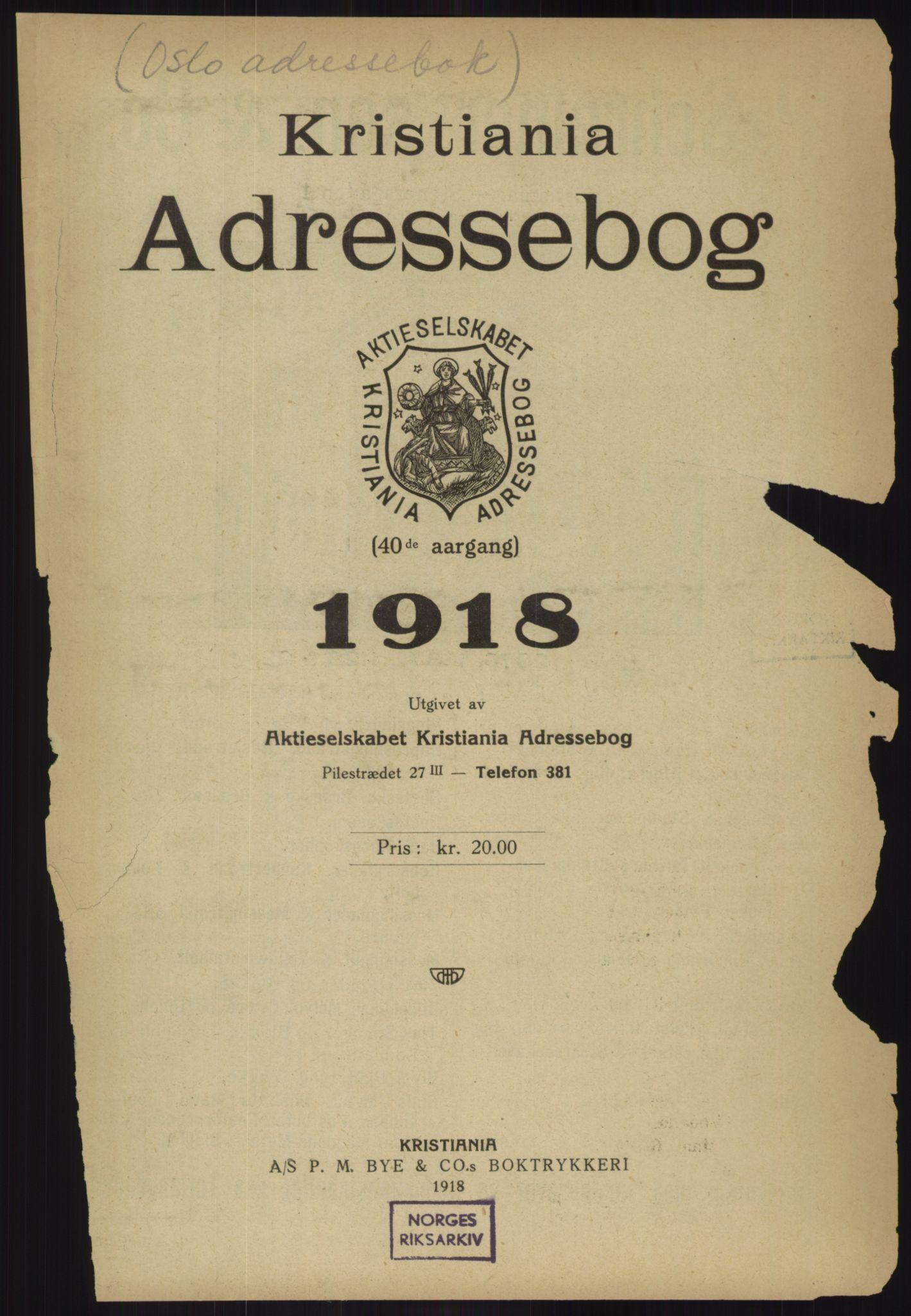 Kristiania/Oslo adressebok, PUBL/-, 1918, p. 18