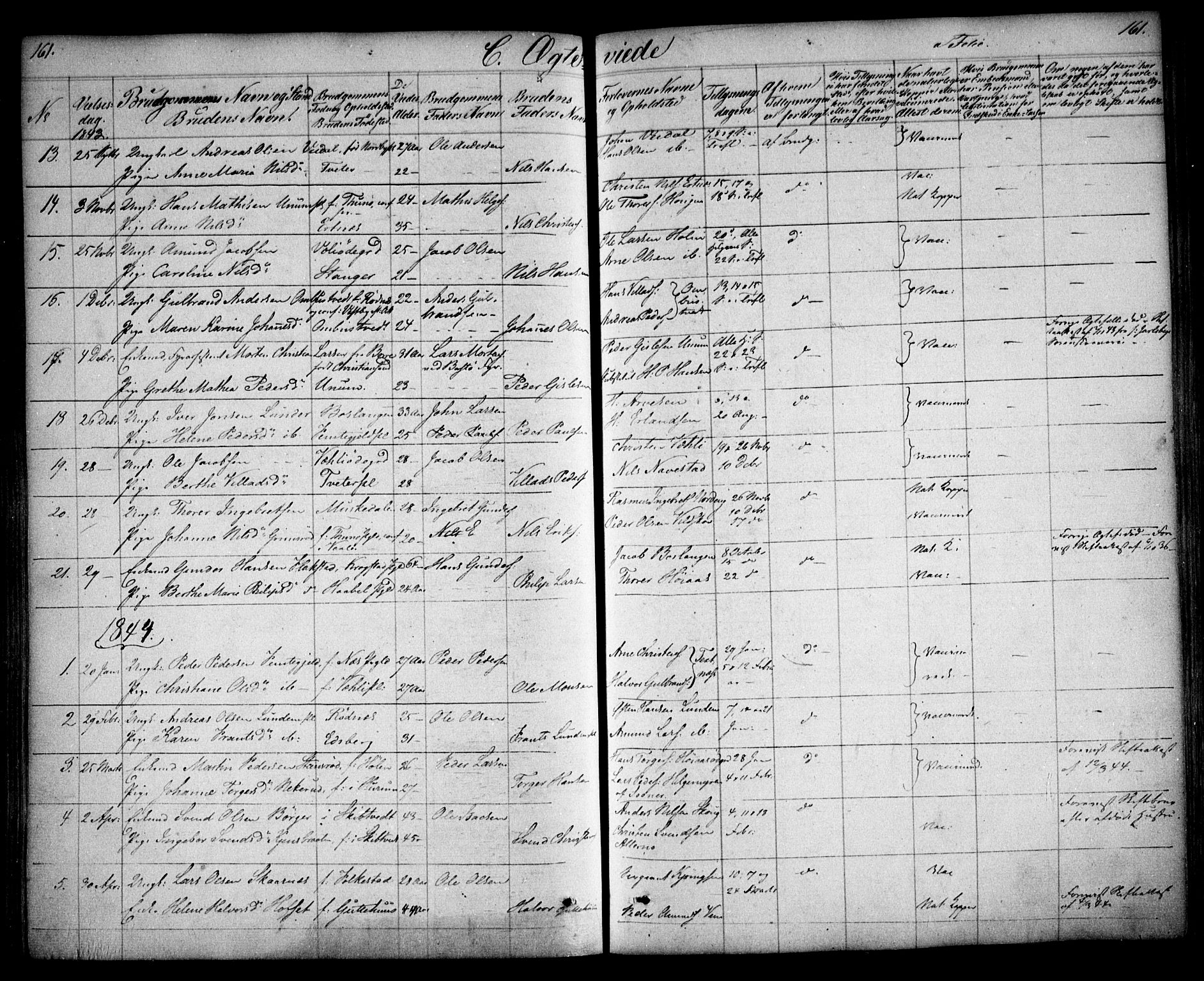 Våler prestekontor Kirkebøker, SAO/A-11083/F/Fa/L0006: Parish register (official) no. I 6, 1840-1861, p. 161