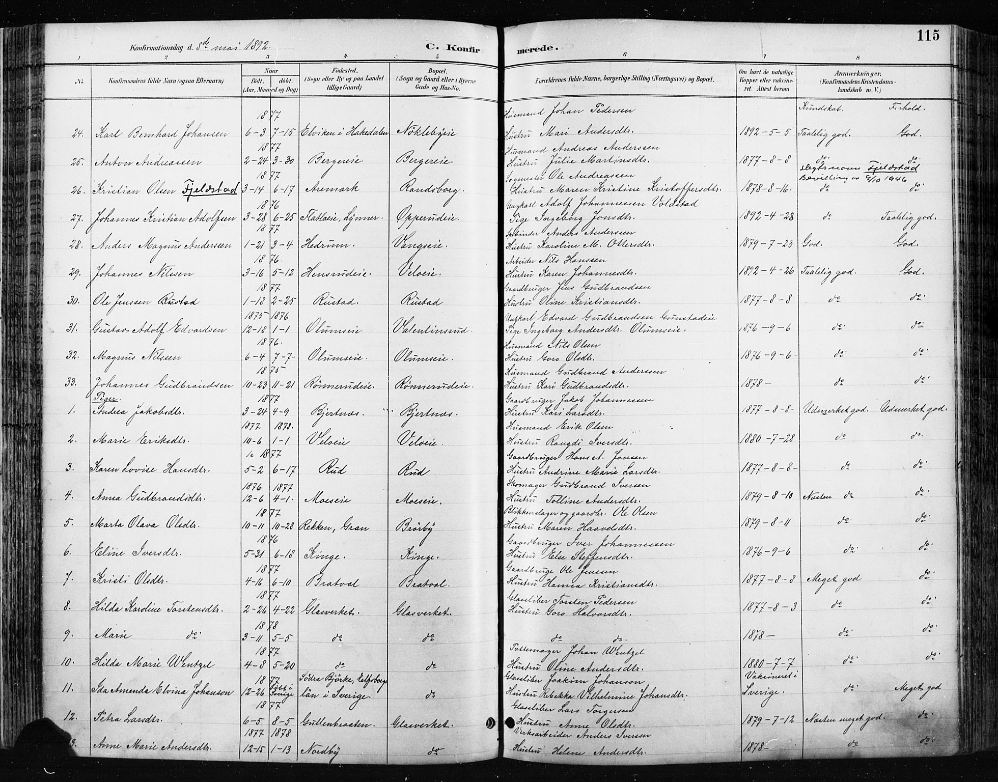 Jevnaker prestekontor, SAH/PREST-116/H/Ha/Haa/L0009: Parish register (official) no. 9, 1891-1901, p. 115