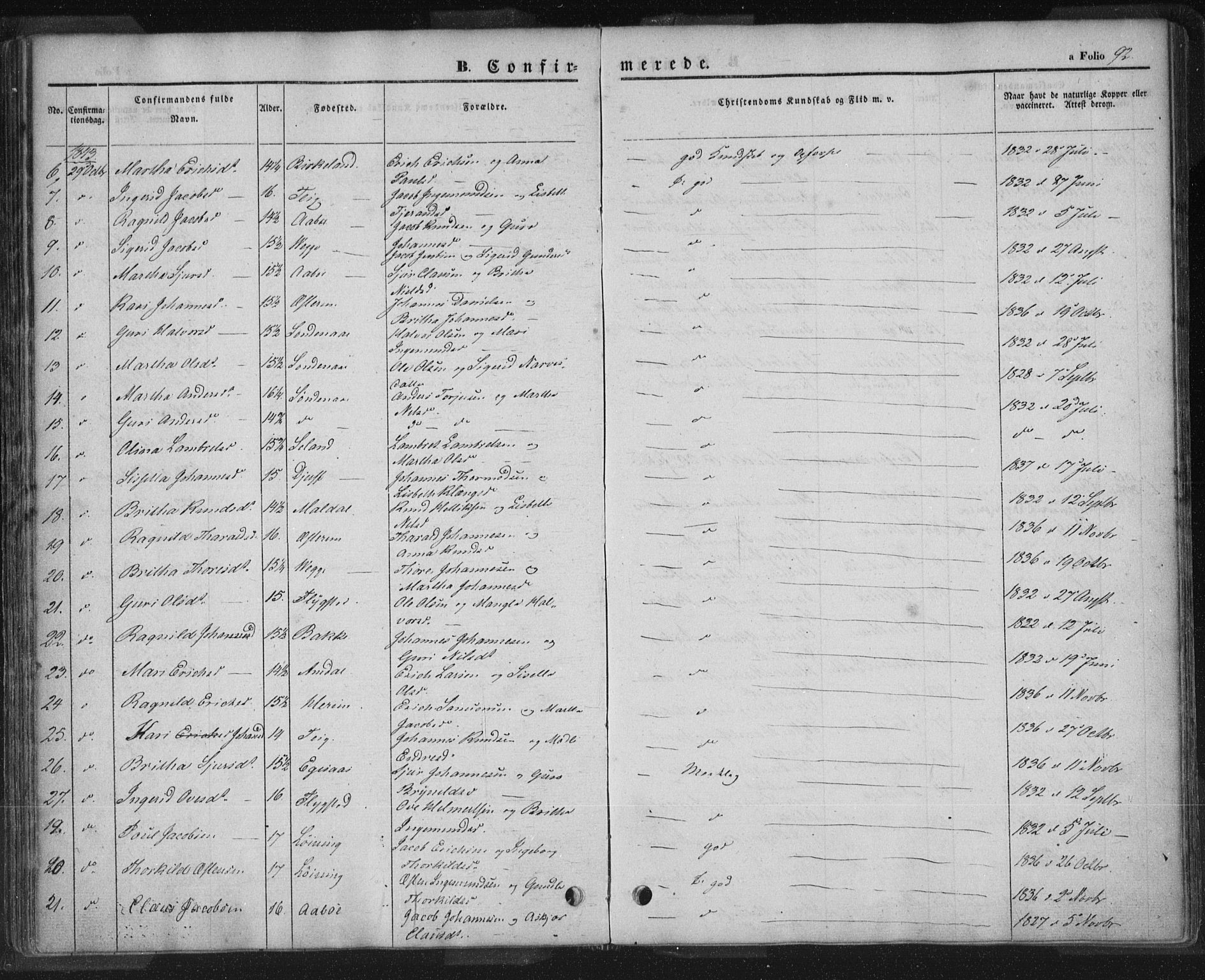 Sand sokneprestkontor, AV/SAST-A-101848/01/III/L0002: Parish register (official) no. A 2, 1838-1859, p. 92