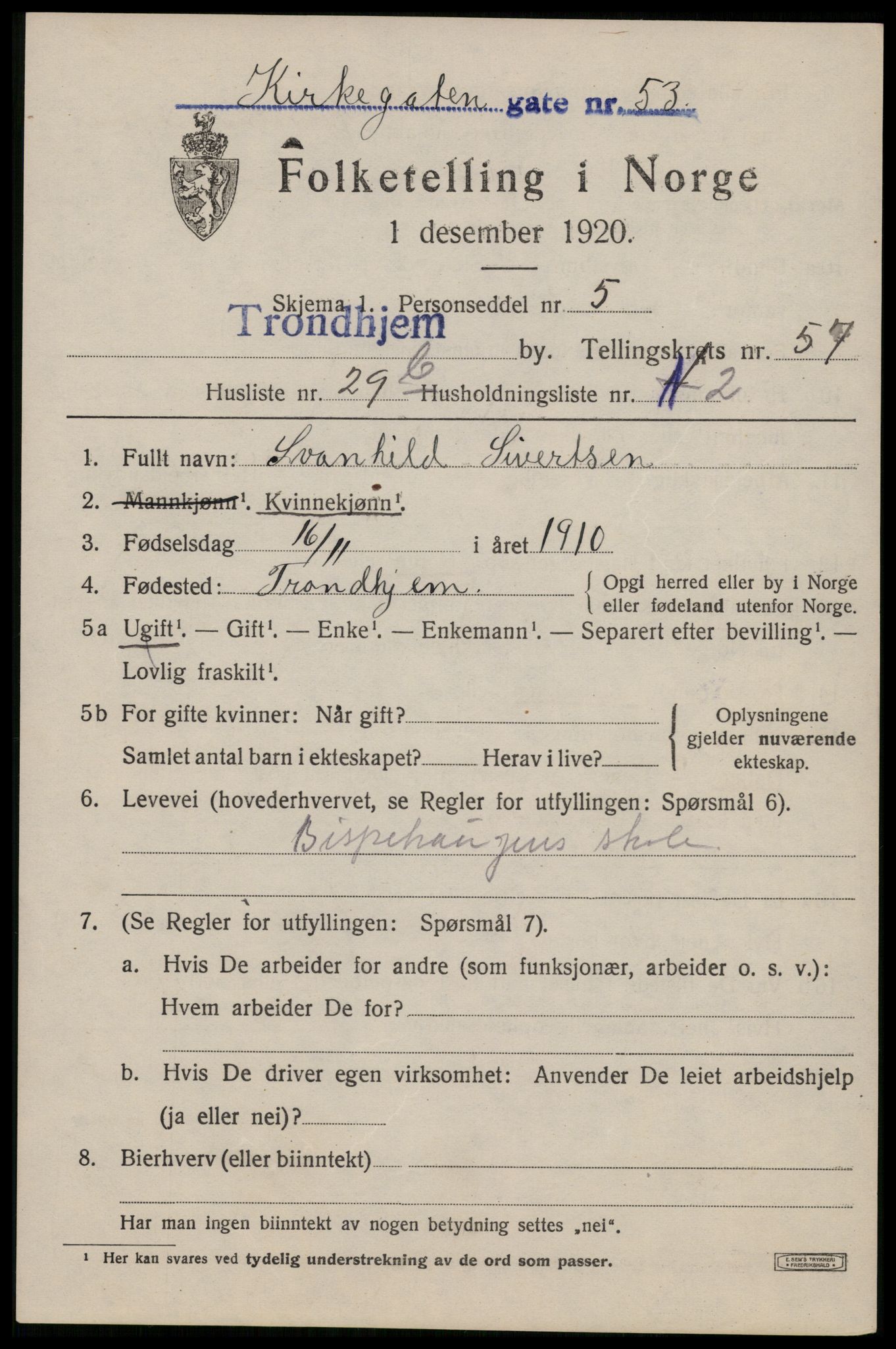 SAT, 1920 census for Trondheim, 1920, p. 116646