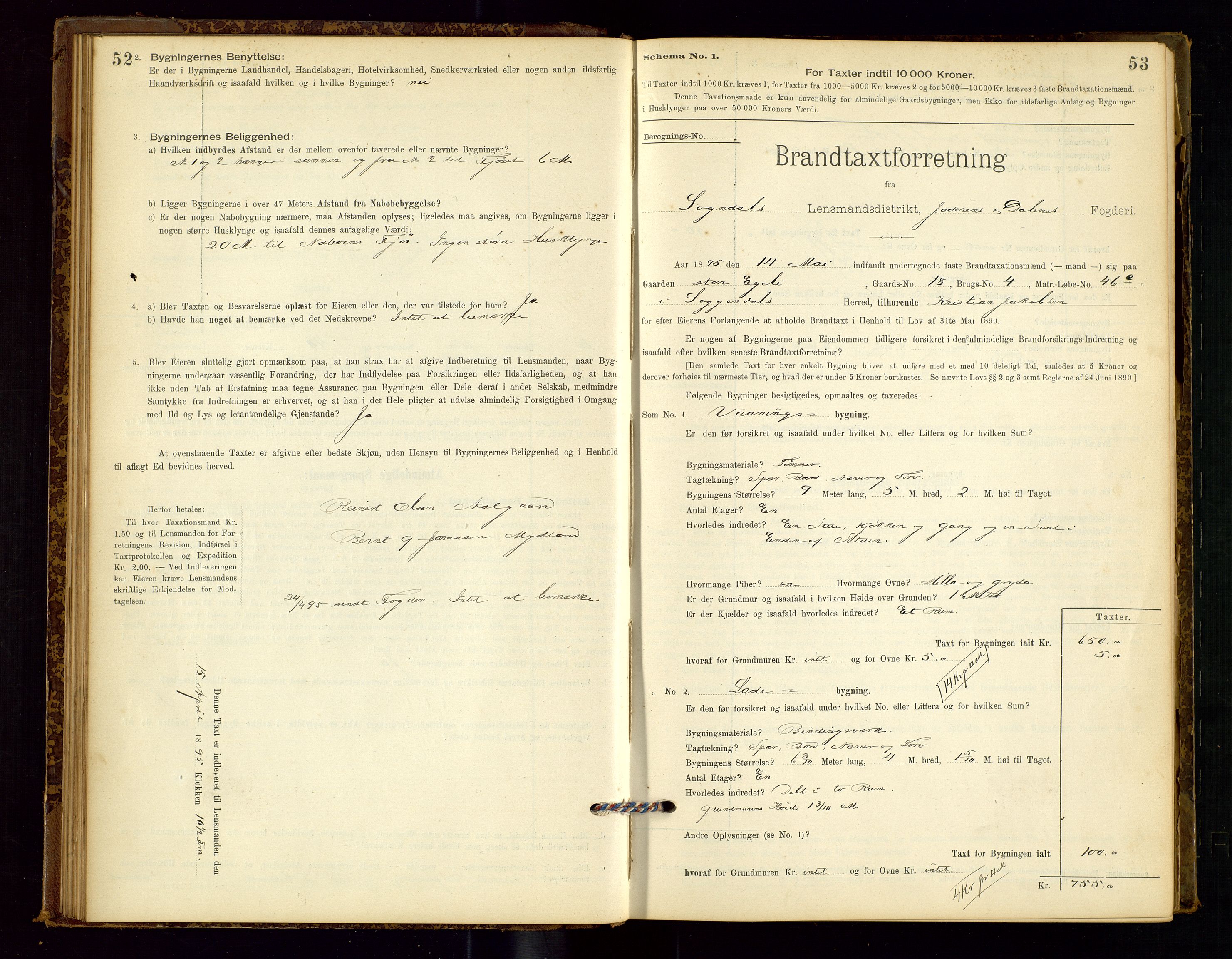 Sokndal lensmannskontor, AV/SAST-A-100417/Gob/L0001: "Brandtaxt-Protokol", 1895-1902, p. 52-53