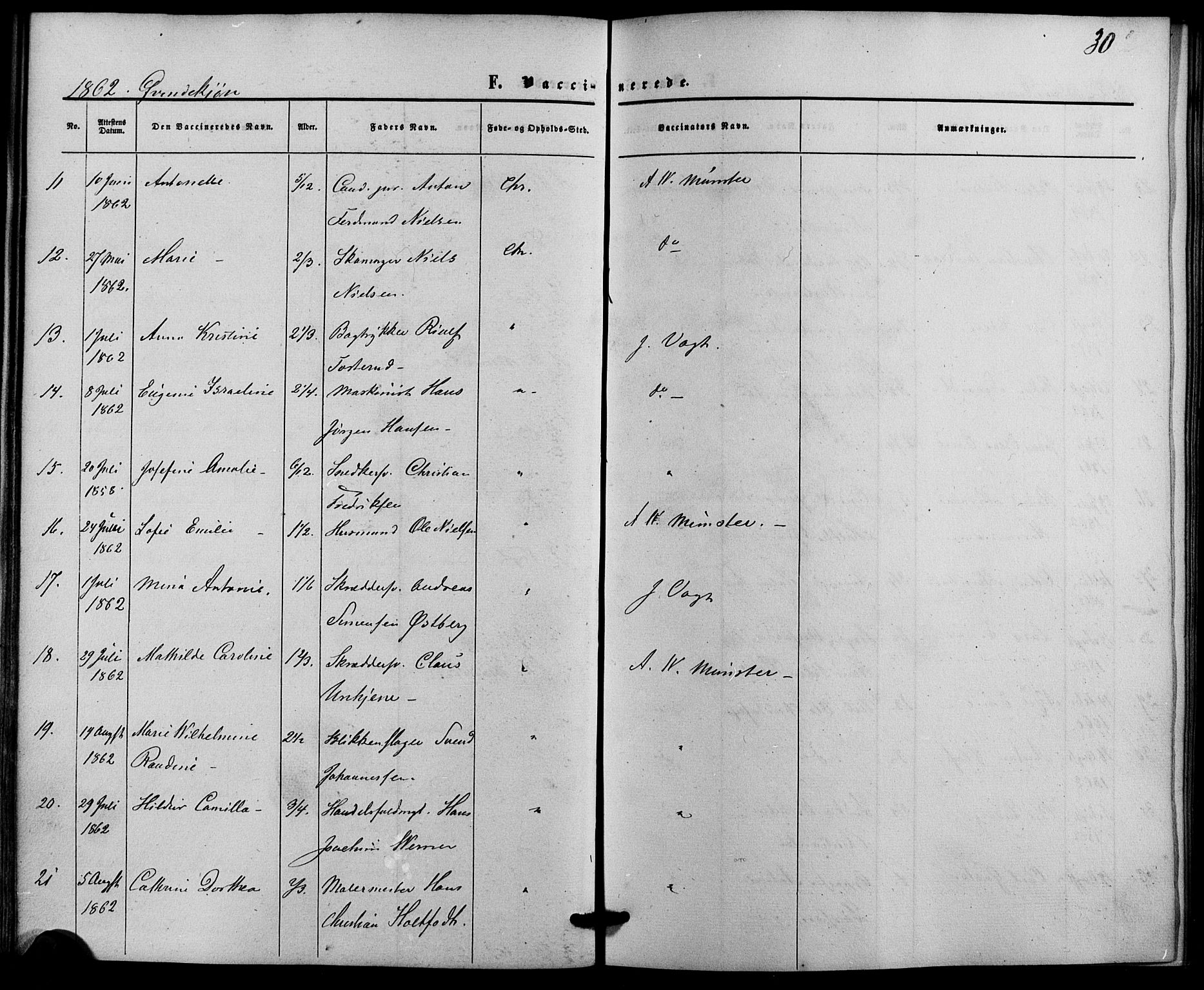 Trefoldighet prestekontor Kirkebøker, SAO/A-10882/F/Fh/L0001: Vaccination register no. 1, 1857-1867, p. 30