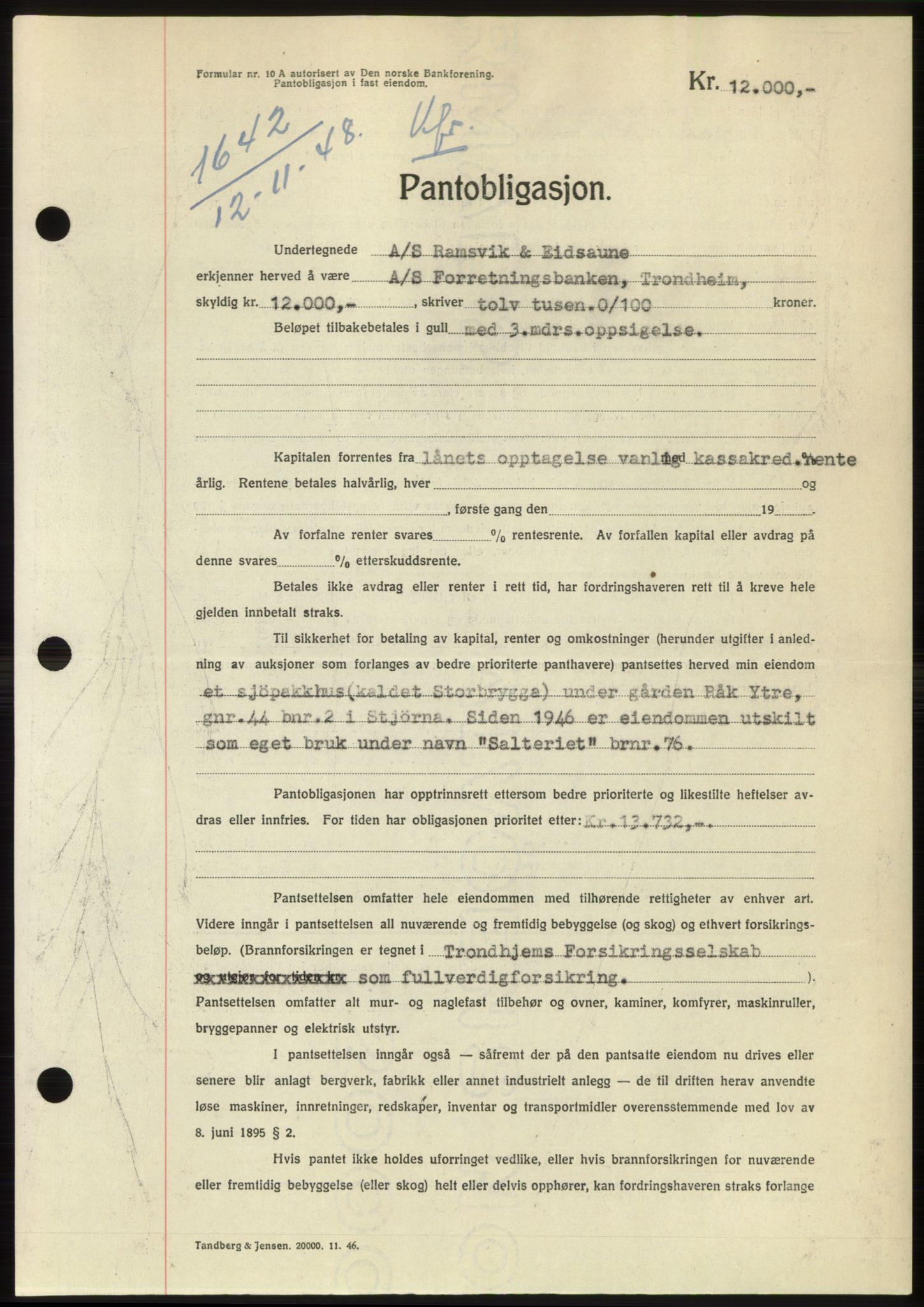 Fosen sorenskriveri, AV/SAT-A-1107/1/2/2C: Mortgage book no. B, 1948-1950, Diary no: : 1642/1948