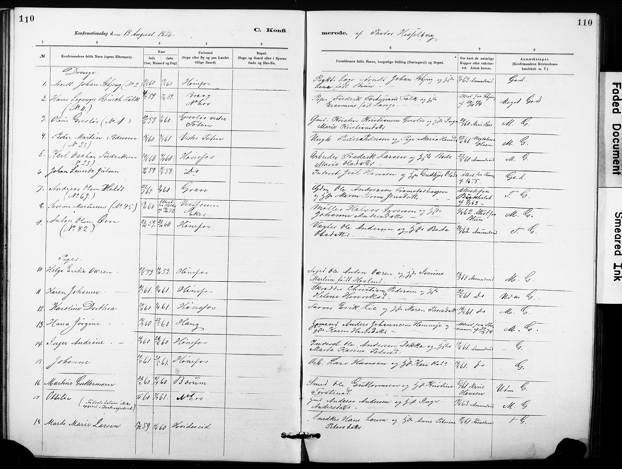 Hønefoss kirkebøker, SAKO/A-609/G/Ga/L0001: Parish register (copy) no. 1, 1870-1887, p. 110