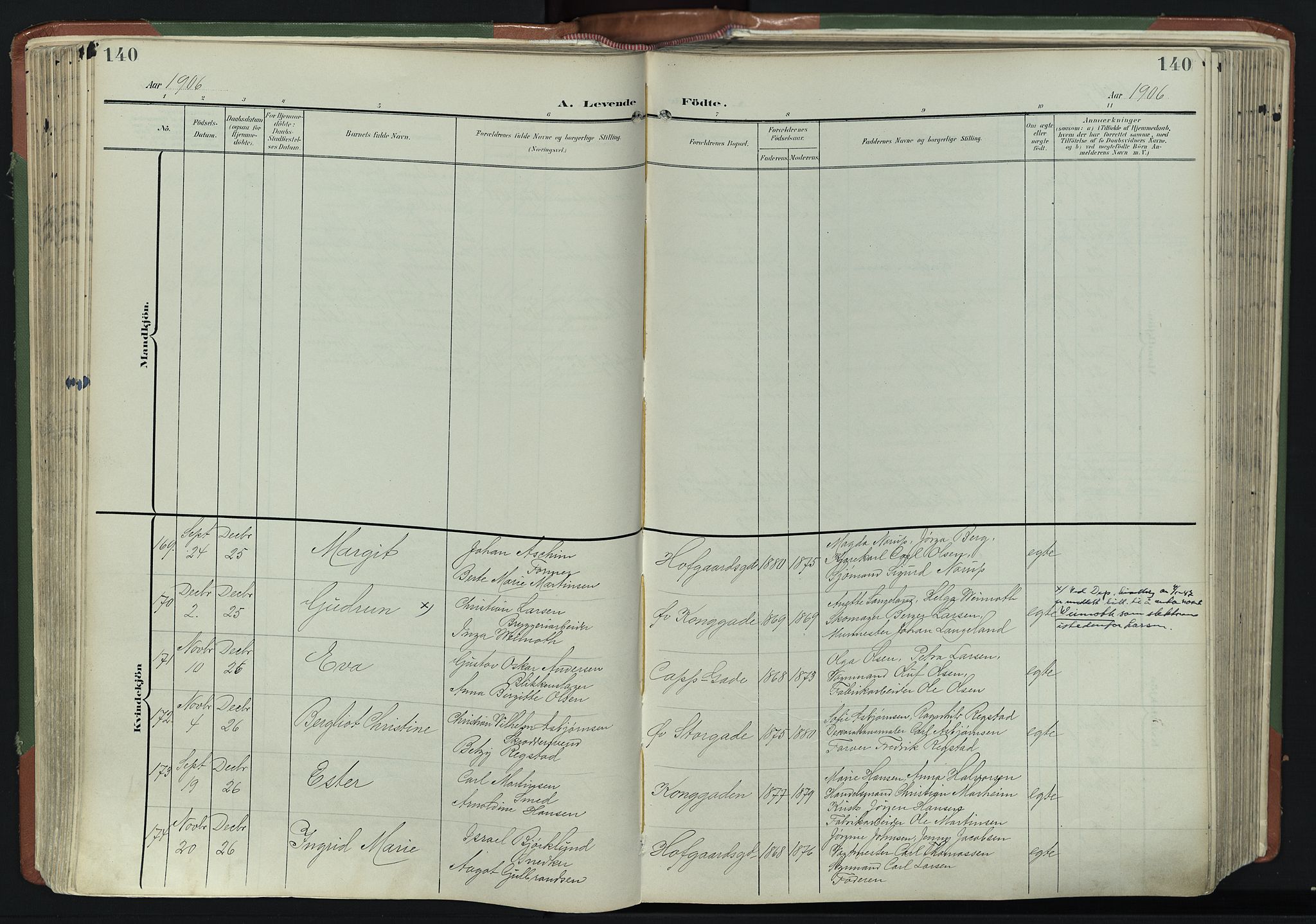 Bragernes kirkebøker, AV/SAKO-A-6/F/Fb/L0009: Parish register (official) no. II 9, 1902-1911, p. 140