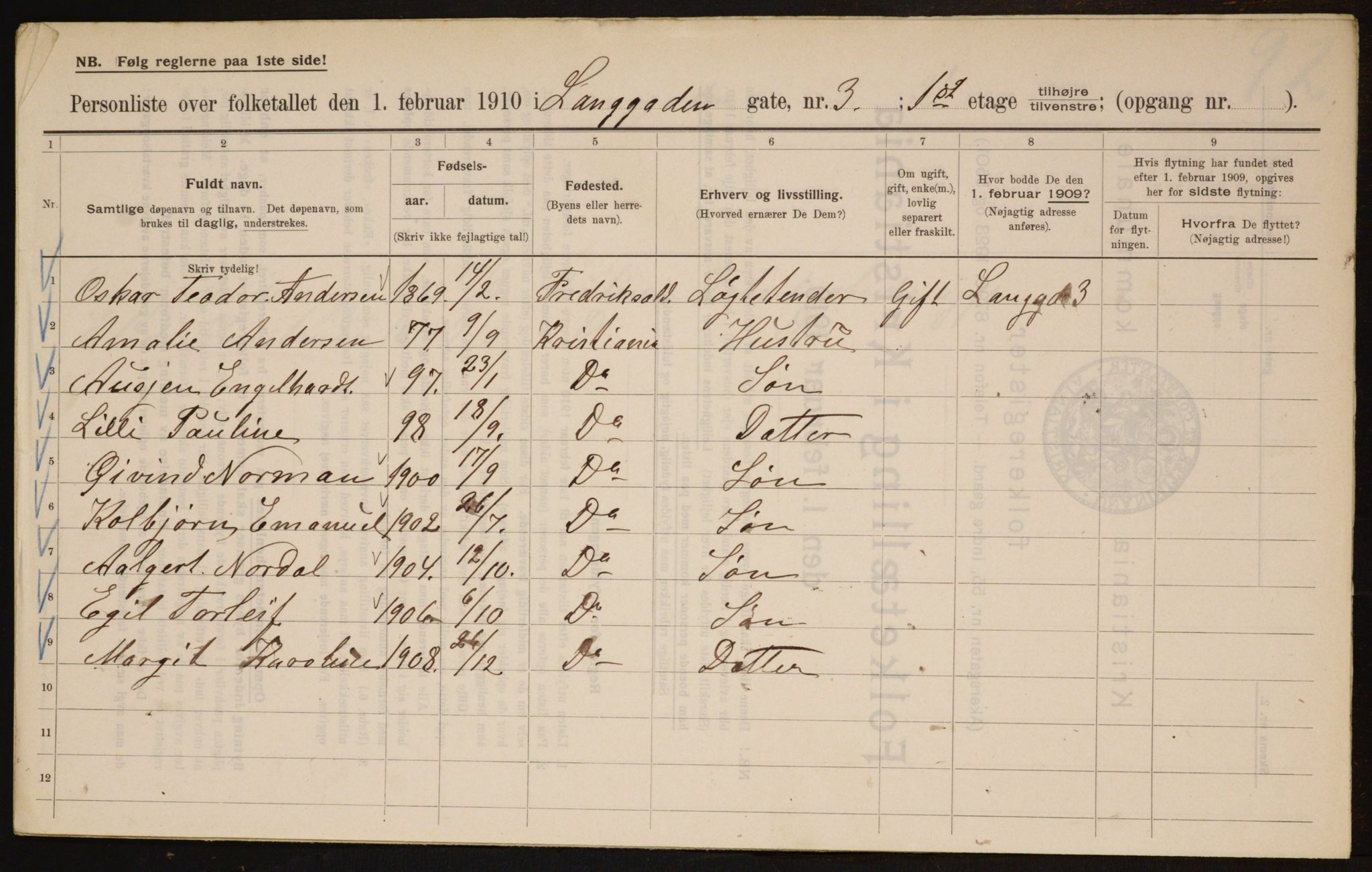 OBA, Municipal Census 1910 for Kristiania, 1910, p. 54469