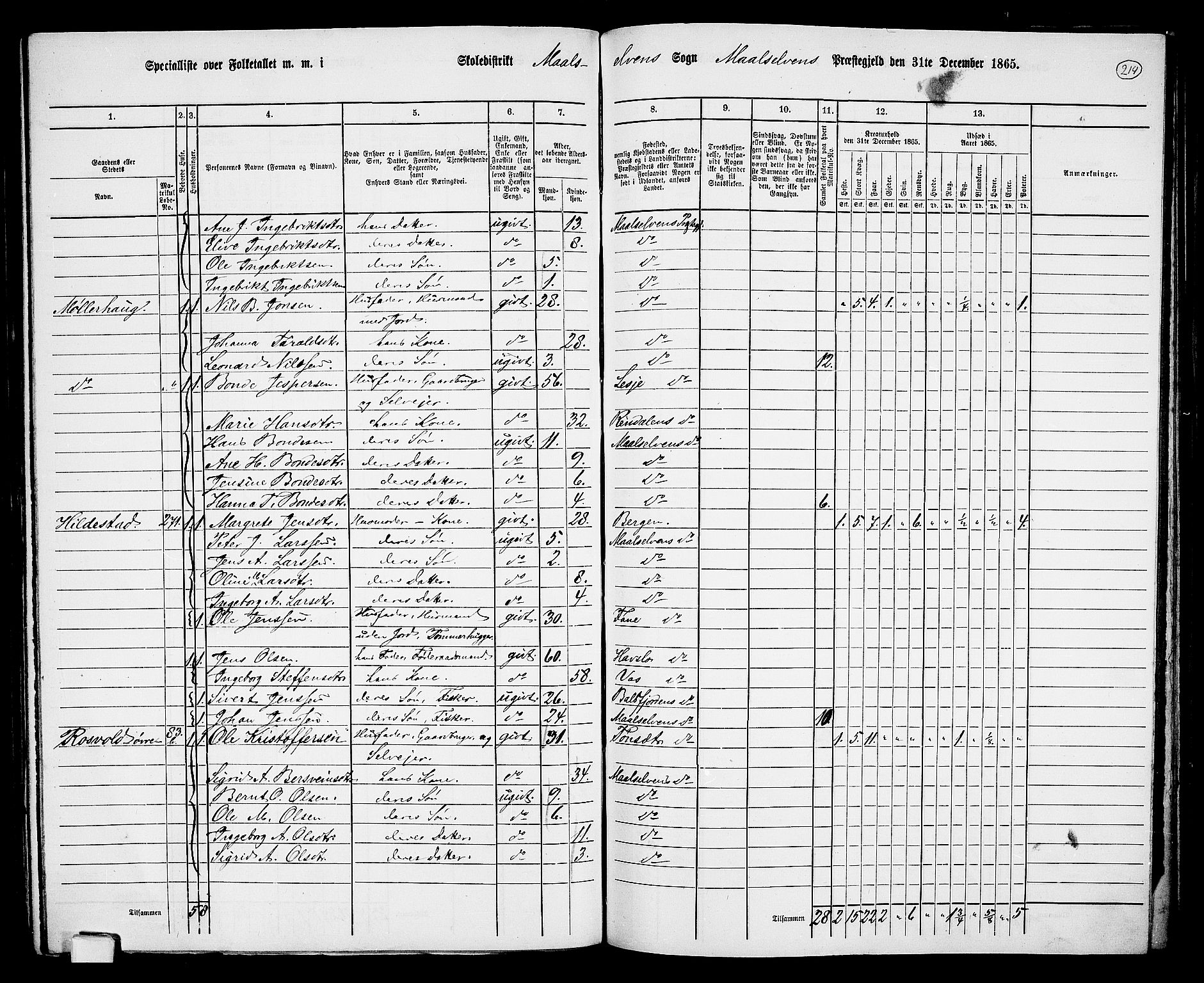 RA, 1865 census for Målselv, 1865, p. 42