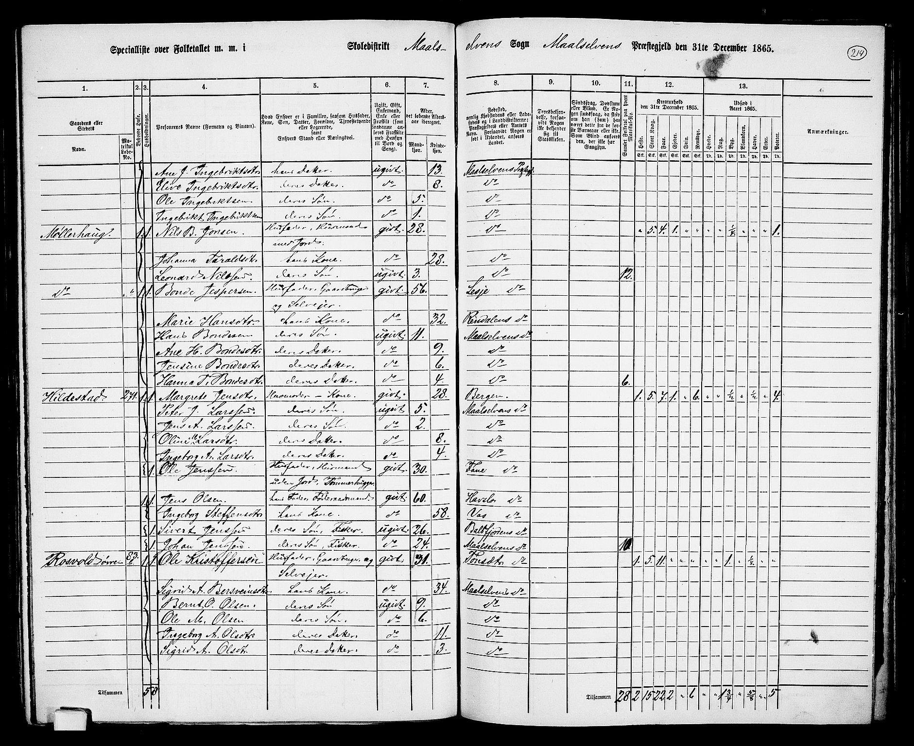 RA, 1865 census for Målselv, 1865, p. 42