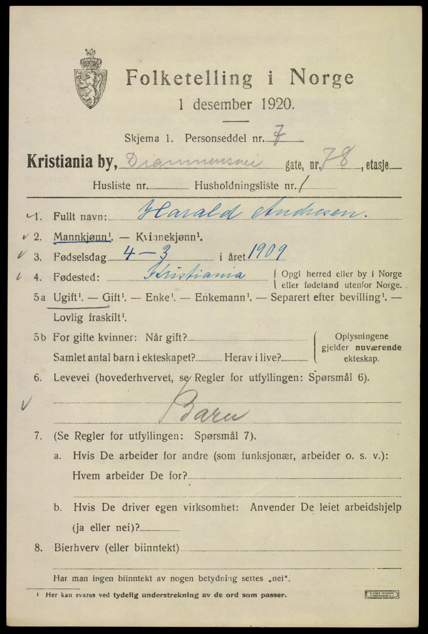 SAO, 1920 census for Kristiania, 1920, p. 202489