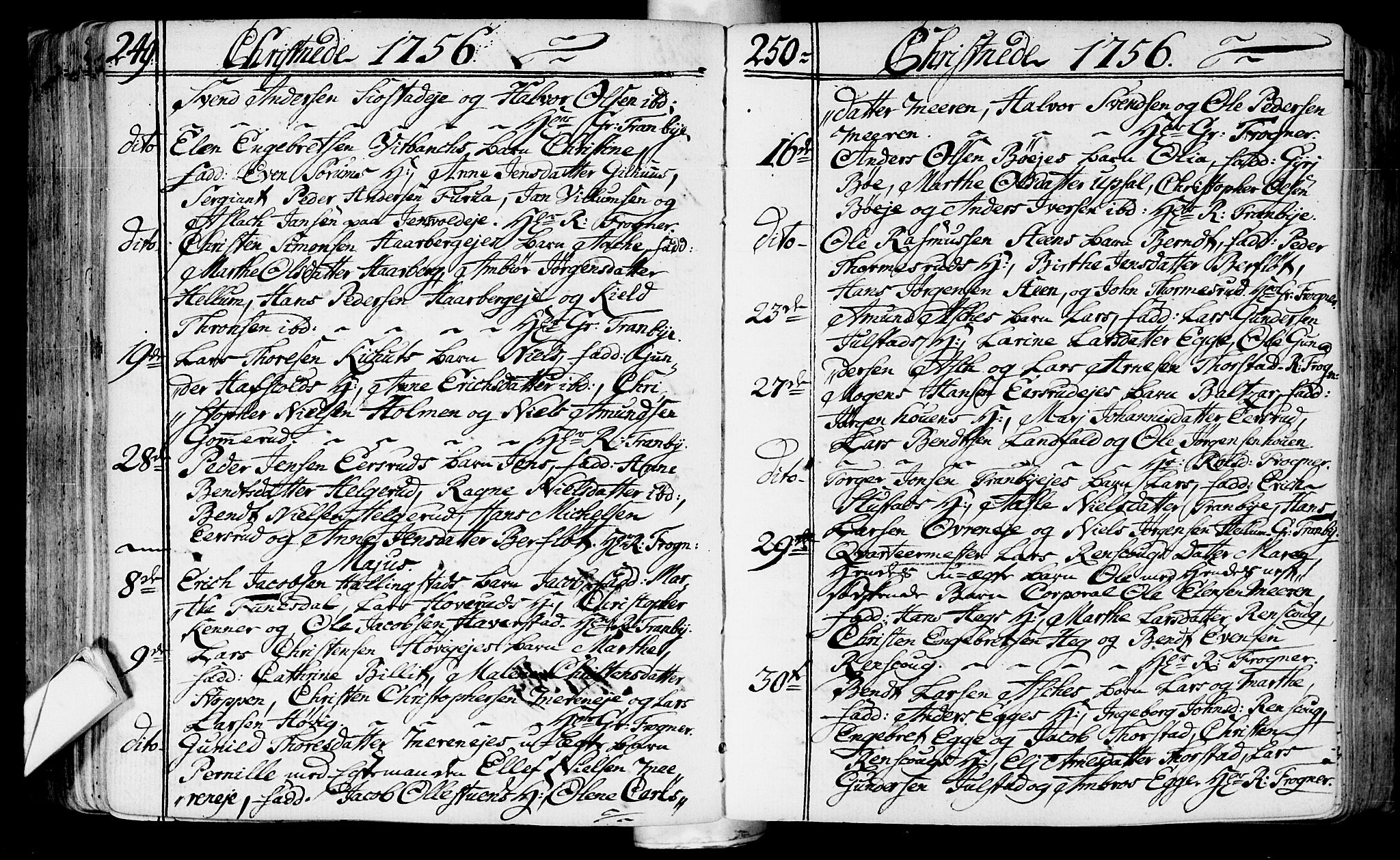 Lier kirkebøker, AV/SAKO-A-230/F/Fa/L0004: Parish register (official) no. I 4, 1749-1764, p. 249-250