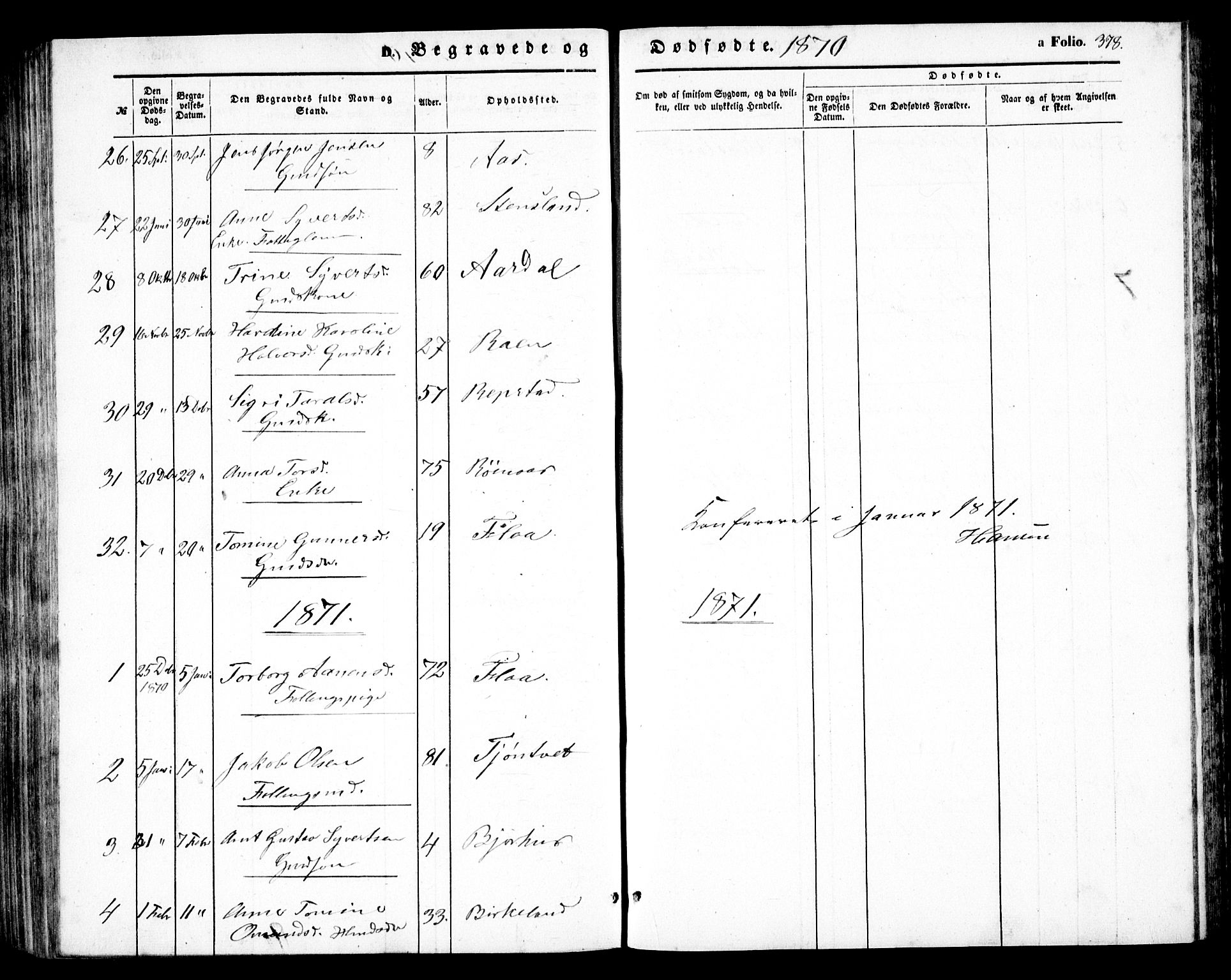 Birkenes sokneprestkontor, SAK/1111-0004/F/Fb/L0002: Parish register (copy) no. B 2, 1849-1876, p. 378