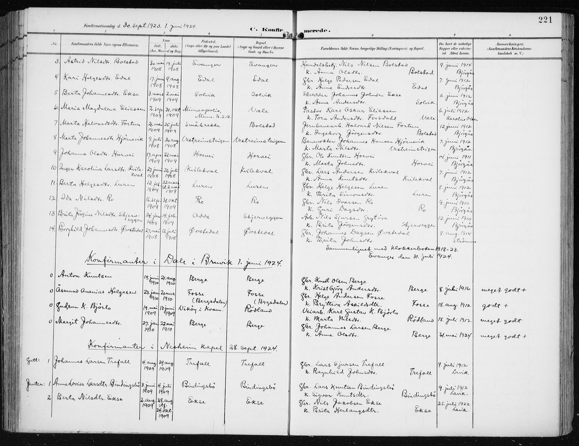 Evanger sokneprestembete, SAB/A-99924: Parish register (official) no. A  3, 1900-1930, p. 221
