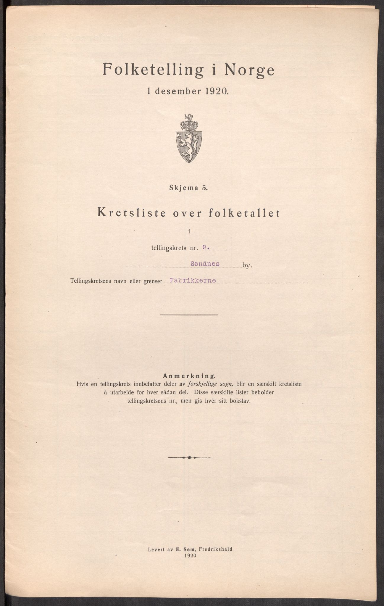 SAST, 1920 census for Sandnes, 1920, p. 30