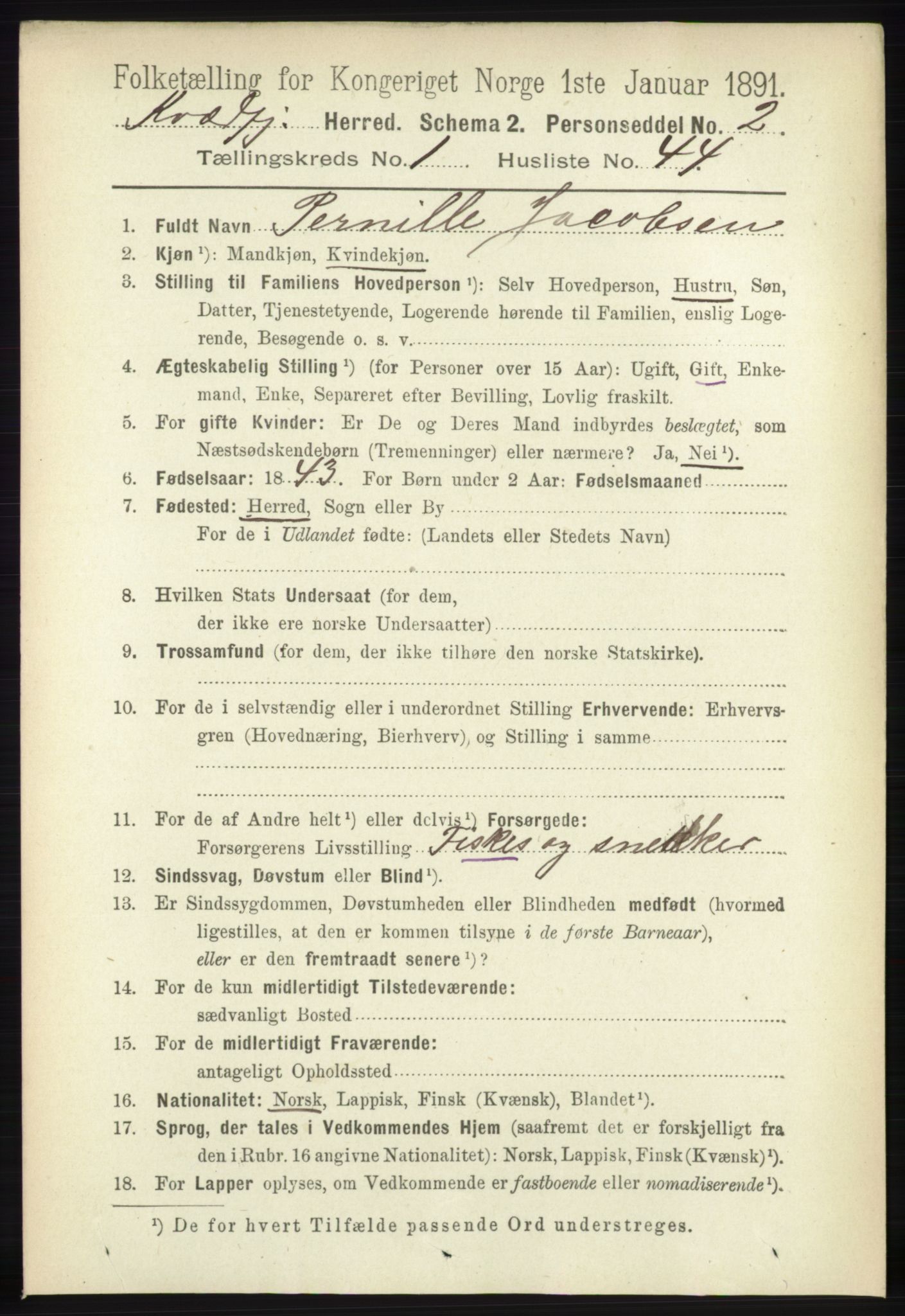 RA, 1891 census for 1911 Kvæfjord, 1891, p. 374