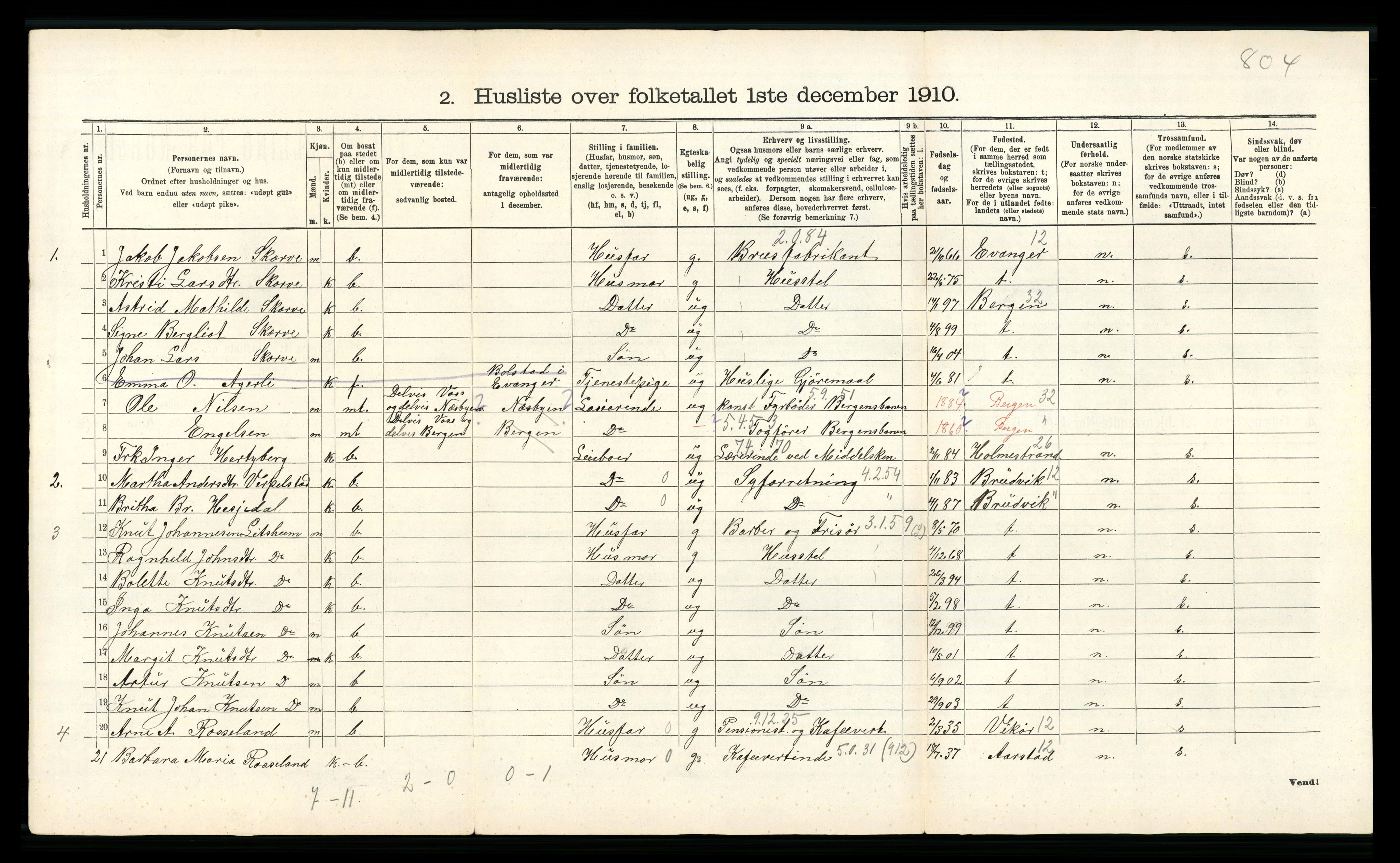 RA, 1910 census for Voss, 1910, p. 589