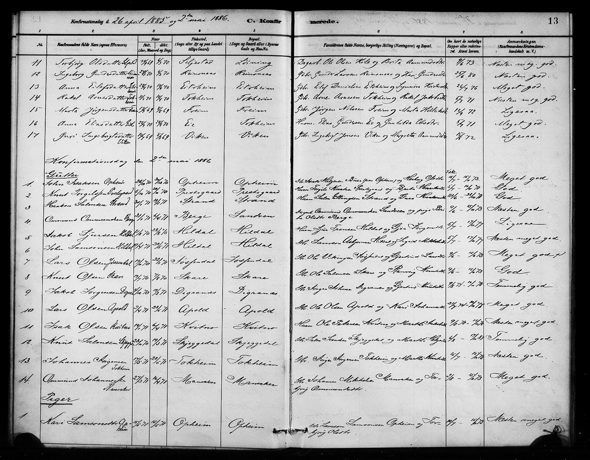 Odda Sokneprestembete, SAB/A-77201/H/Haa: Parish register (official) no. A 2, 1880-1915, p. 13