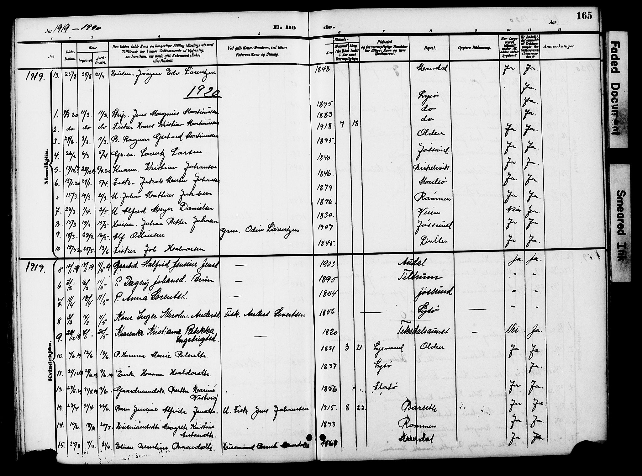 Ministerialprotokoller, klokkerbøker og fødselsregistre - Sør-Trøndelag, SAT/A-1456/654/L0666: Parish register (copy) no. 654C02, 1901-1925, p. 165