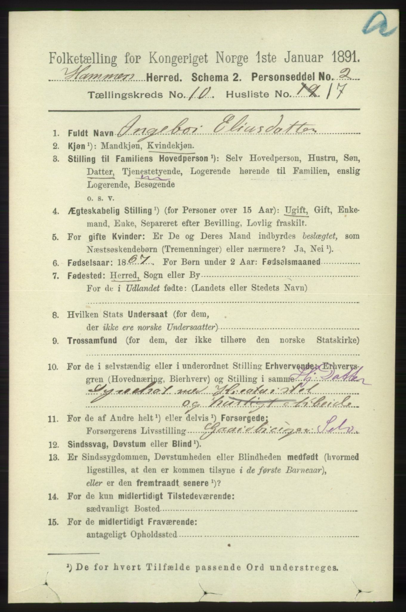 RA, 1891 census for 1254 Hamre, 1891, p. 2877