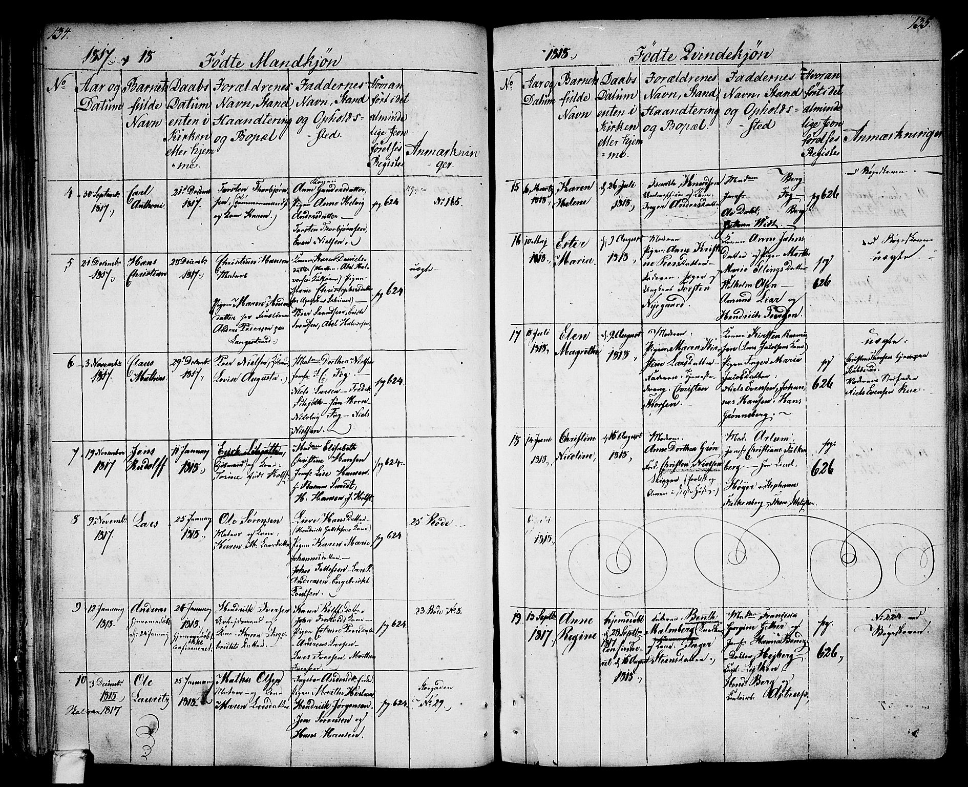 Larvik kirkebøker, SAKO/A-352/G/Ga/L0002: Parish register (copy) no. I 2, 1807-1830, p. 134-135