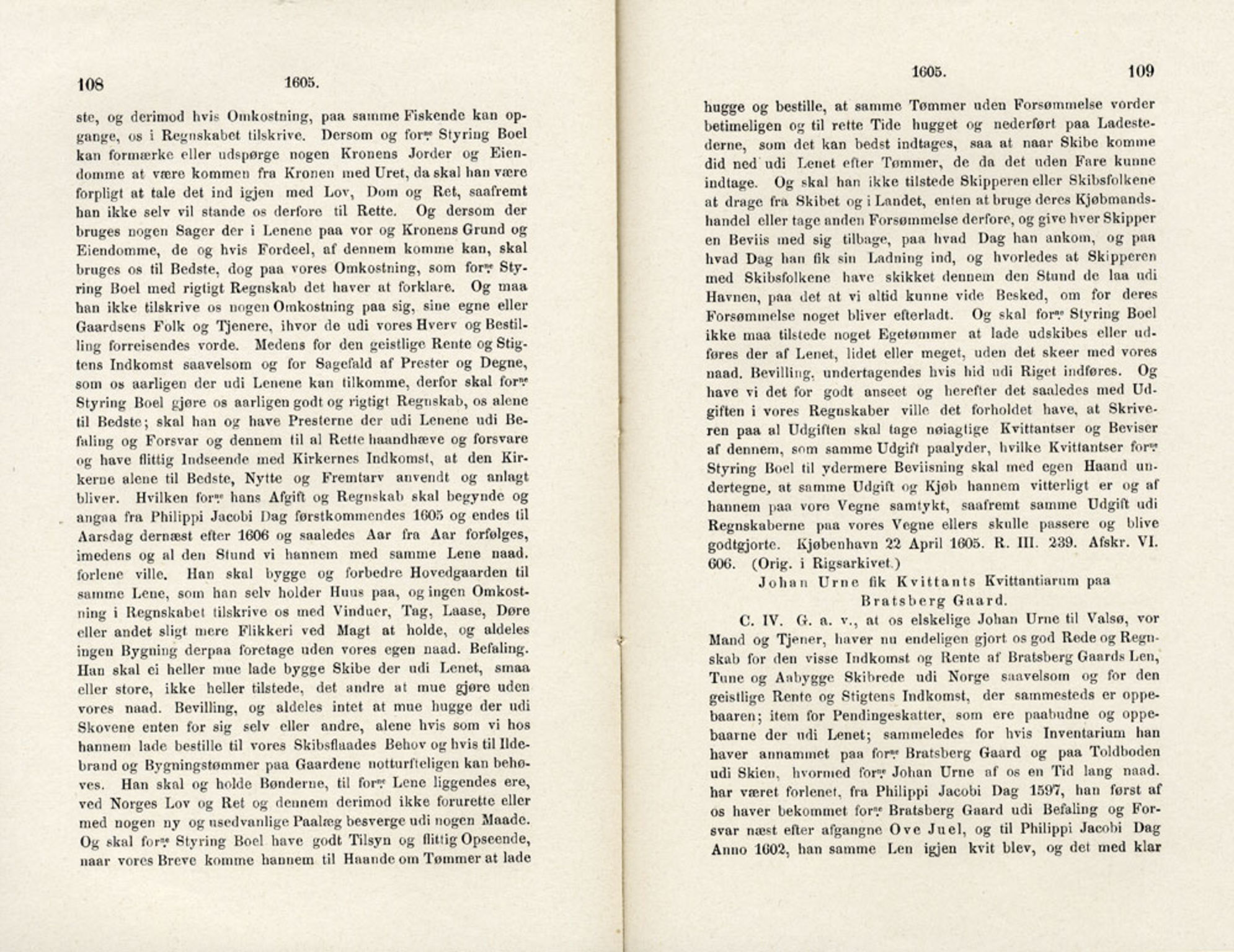 Publikasjoner utgitt av Det Norske Historiske Kildeskriftfond, PUBL/-/-/-: Norske Rigs-Registranter, bind 4, 1603-1618, p. 108-109