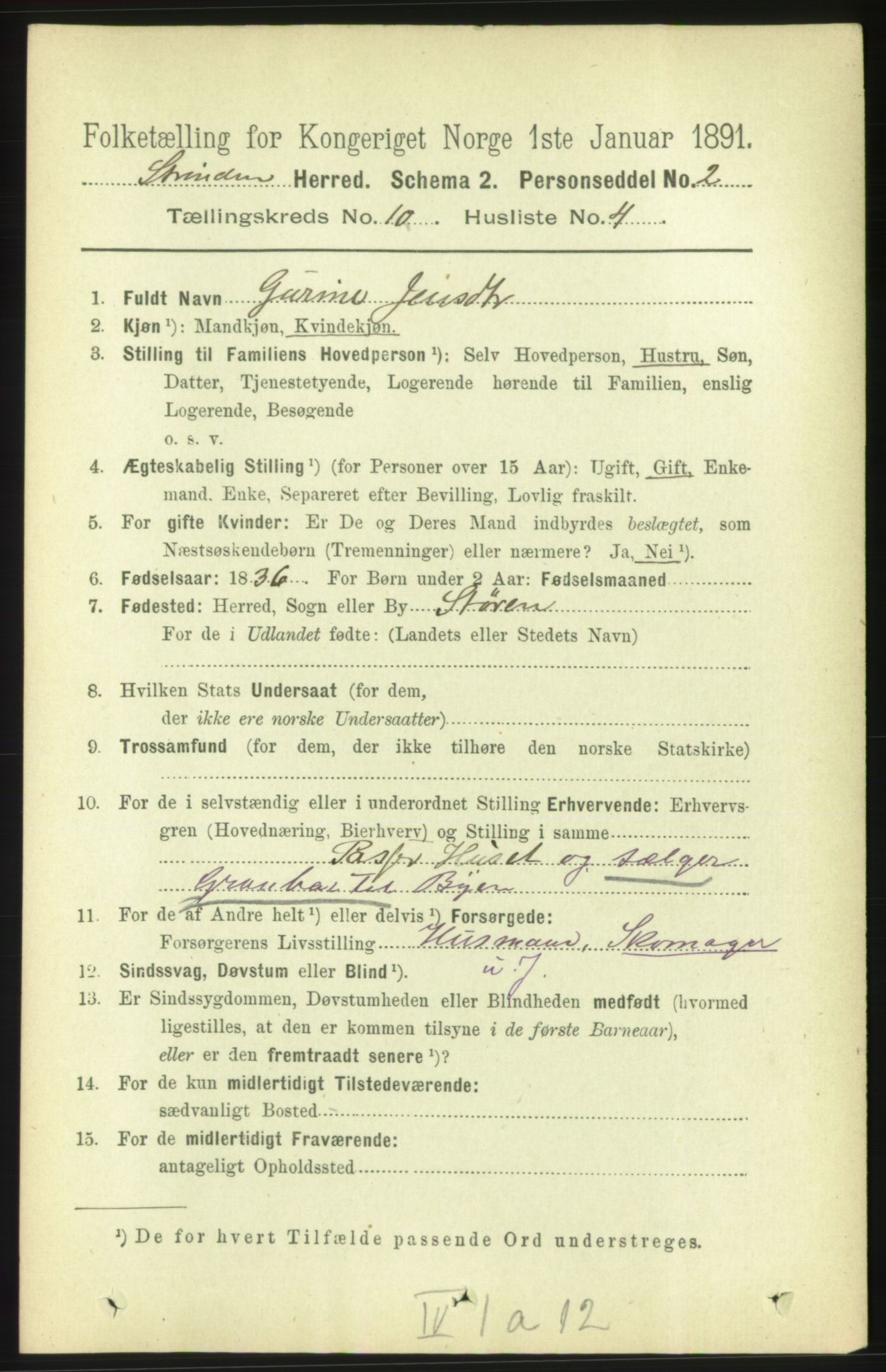 RA, 1891 census for 1660 Strinda, 1891, p. 8945