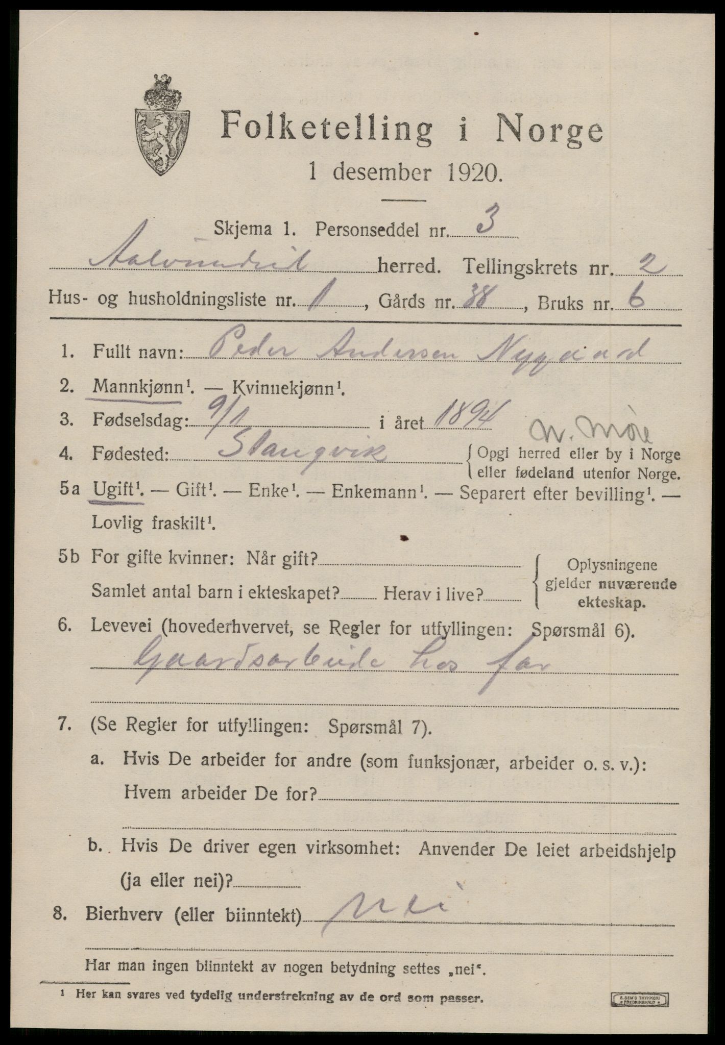 SAT, 1920 census for Ålvundeid, 1920, p. 518