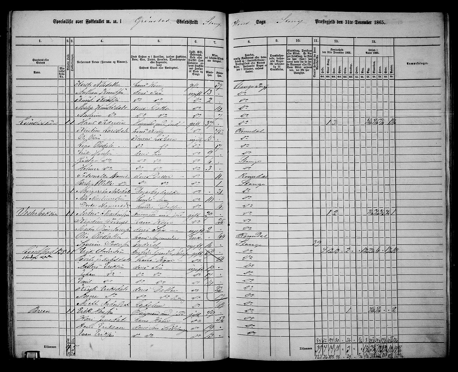 RA, 1865 census for Stange, 1865, p. 132