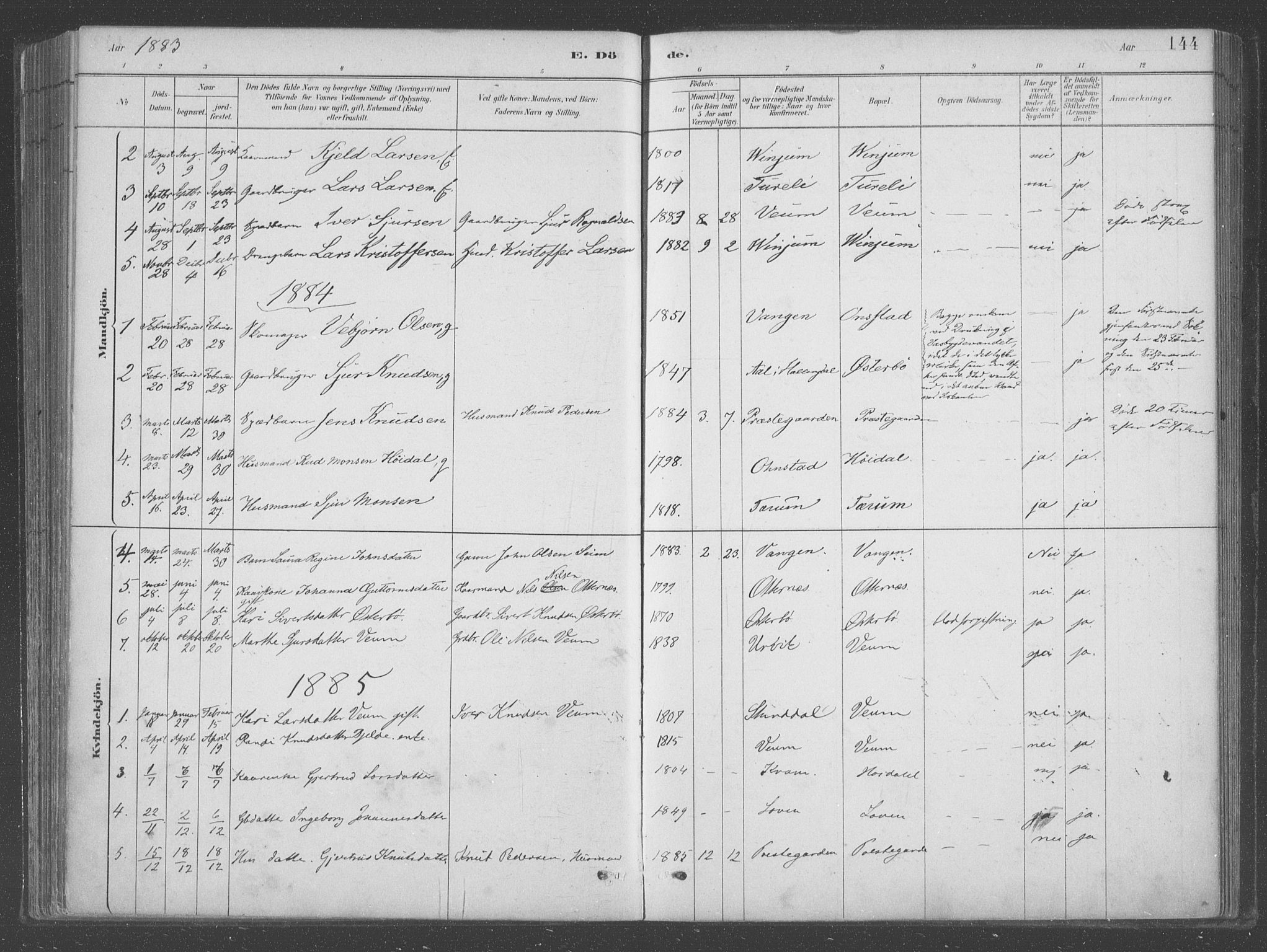 Aurland sokneprestembete, SAB/A-99937/H/Ha/Hab/L0001: Parish register (official) no. B  1, 1880-1909, p. 144